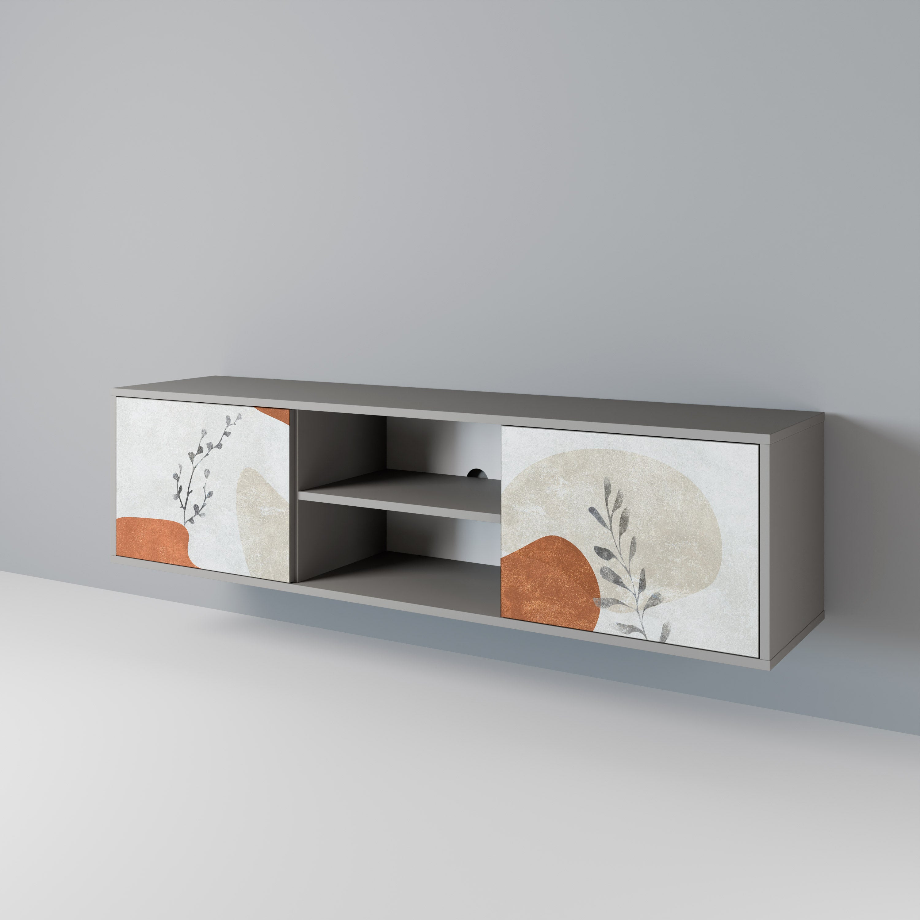 TRANQUIL TWIG 2-Door TV Stand in Grey Finish