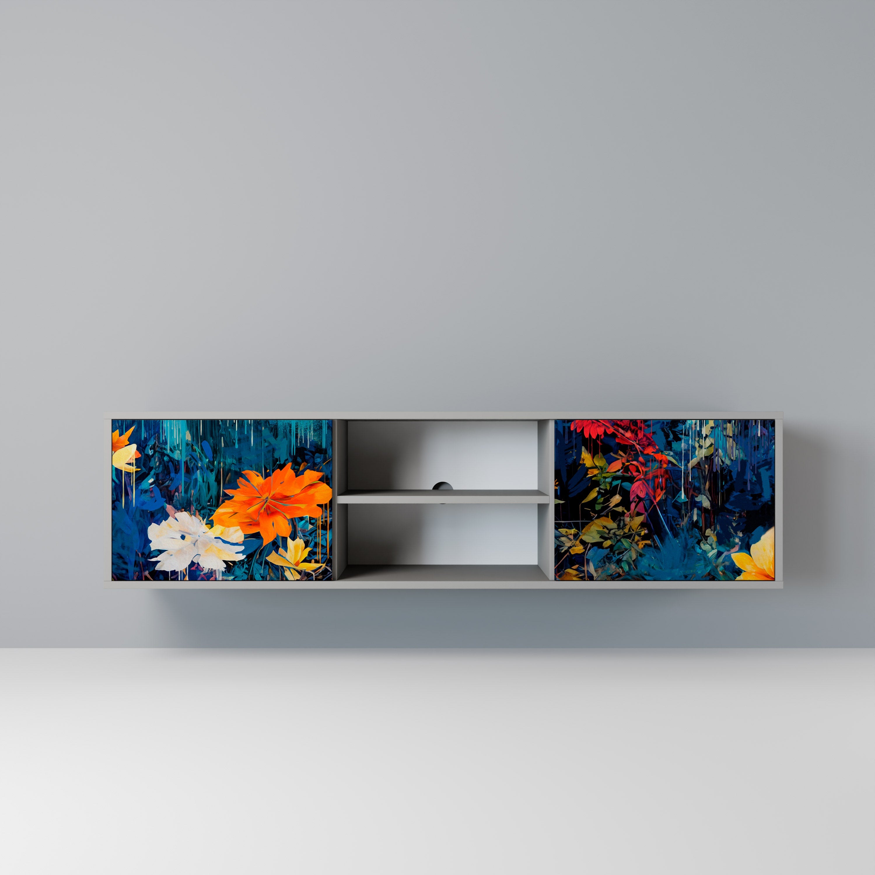 MIDNIGHT BLOSSOM 2-Door TV Stand in Grey Finish