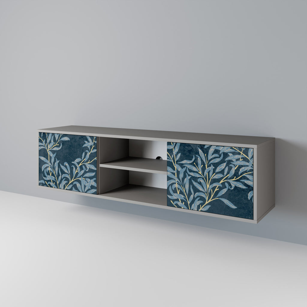 Meuble TV 2 portes BLUE LEAVES finition grise