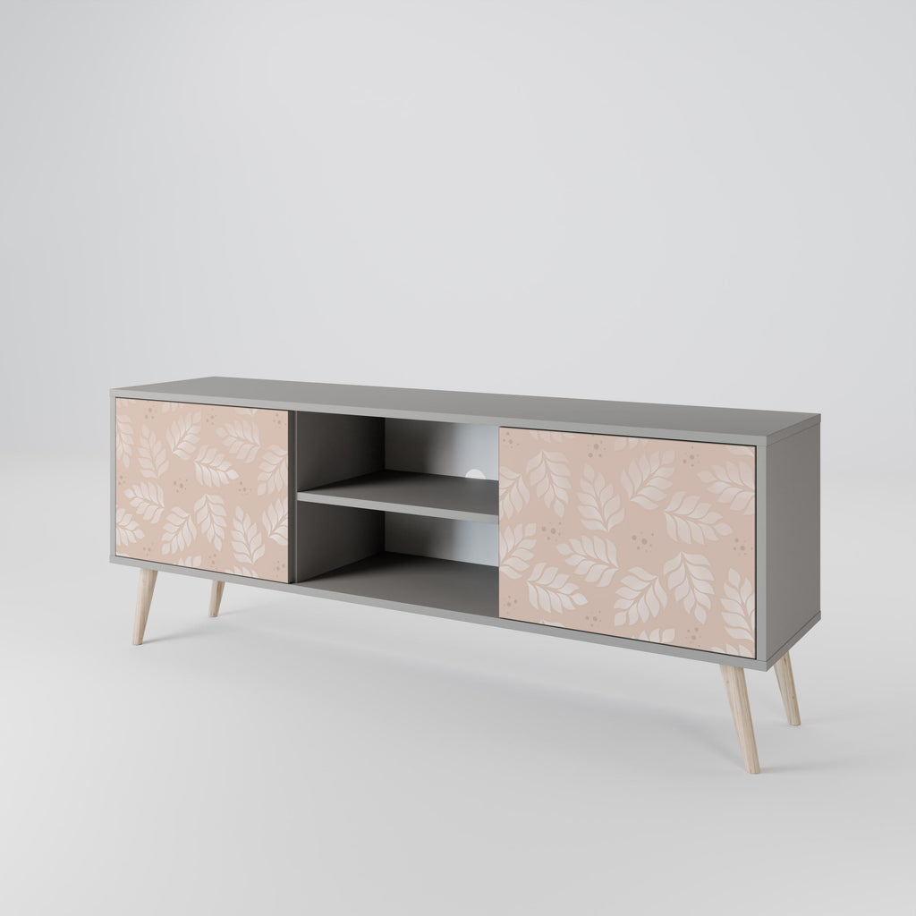 LEAVES ON BEIGE 2-Door TV Stand in Grey Finish
