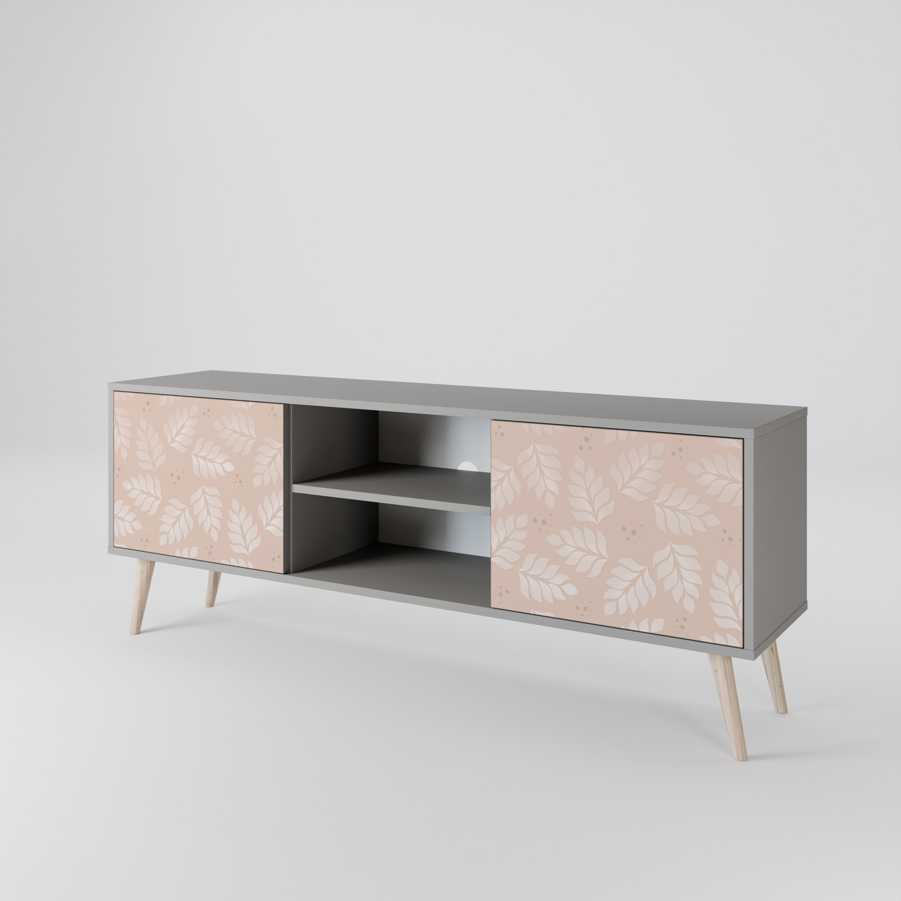 LEAVES ON BEIGE 2-Door TV Stand in Grey Finish
