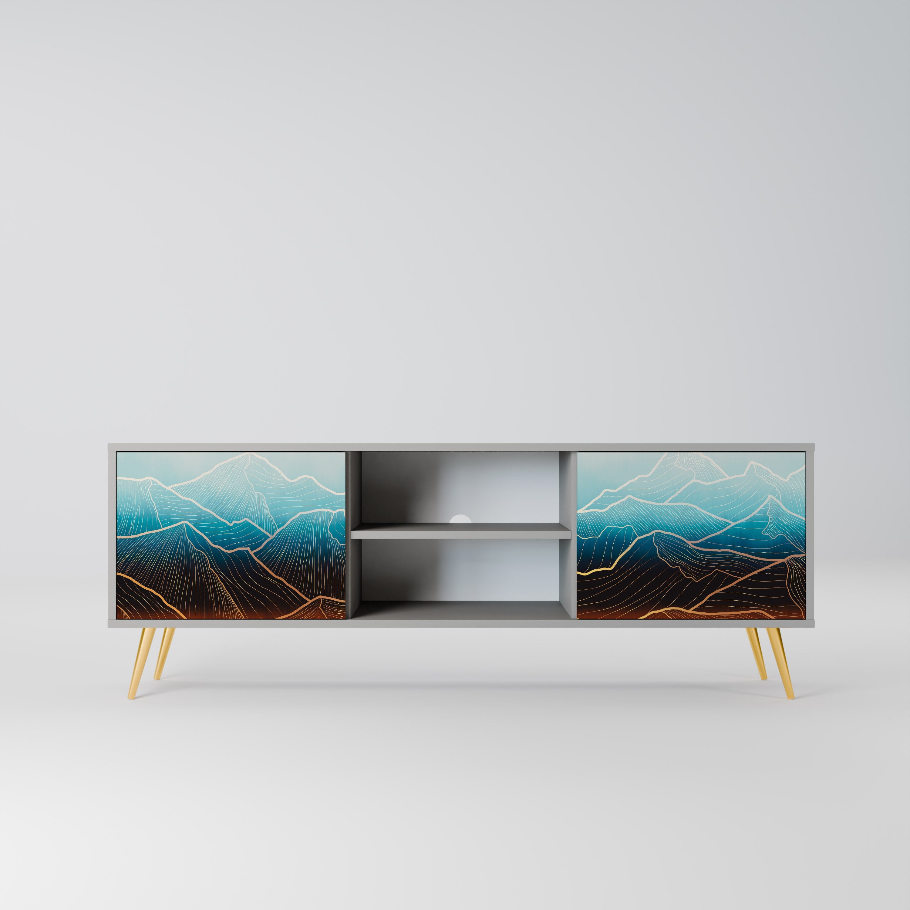 LUNAR SECRETS 2-Door TV Stand in Grey Finish