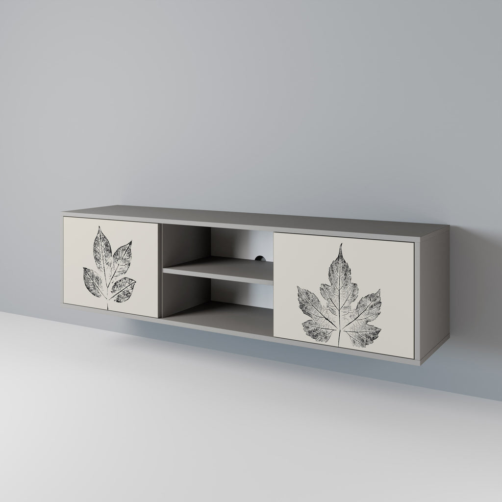 LEAFY STAMPS 2-Door TV Stand in Grey Finish