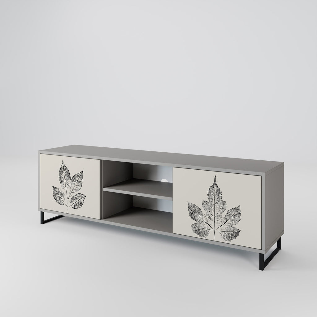 LEAFY STAMPS 2-Door TV Stand in Grey Finish