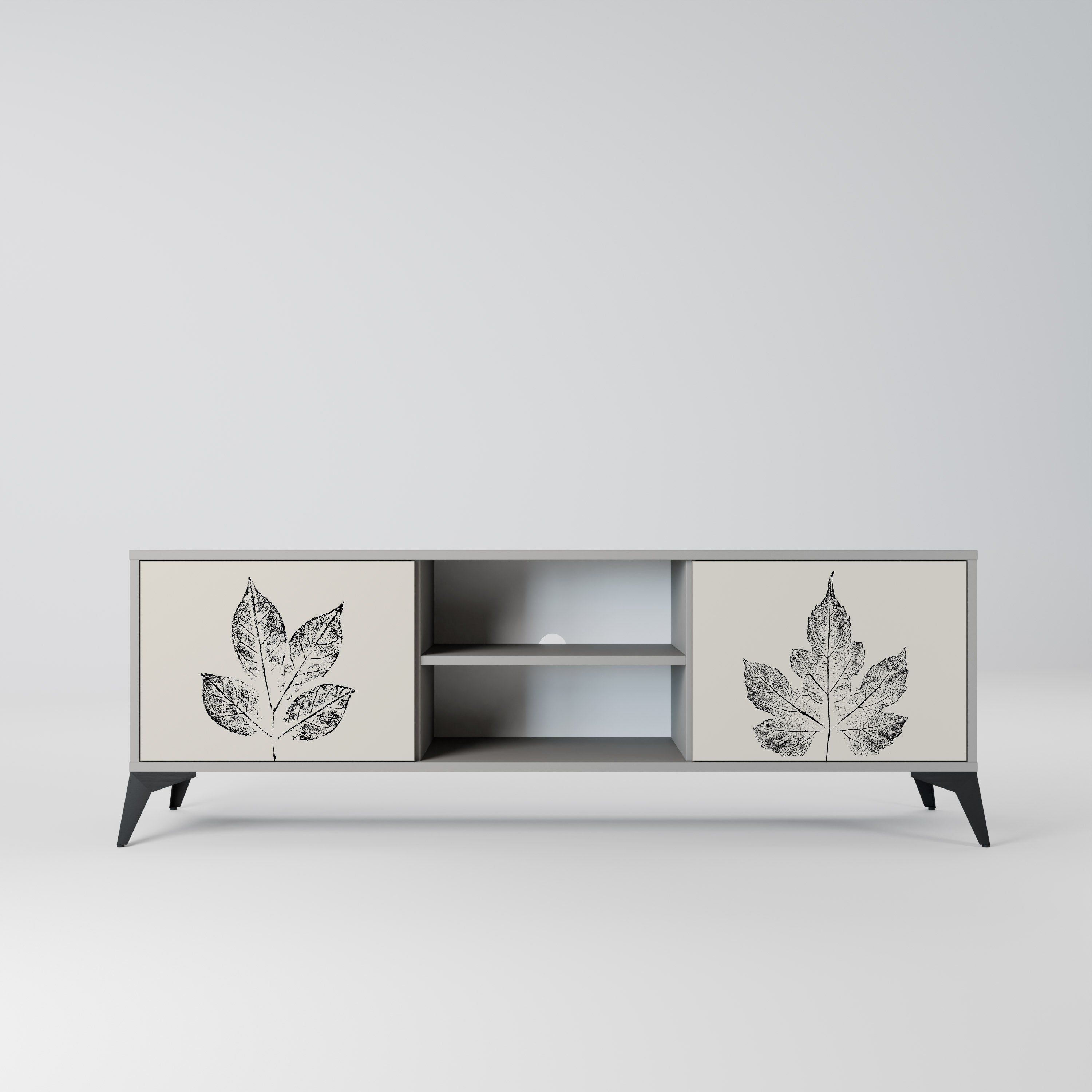 LEAFY STAMPS 2-Door TV Stand in Grey Finish