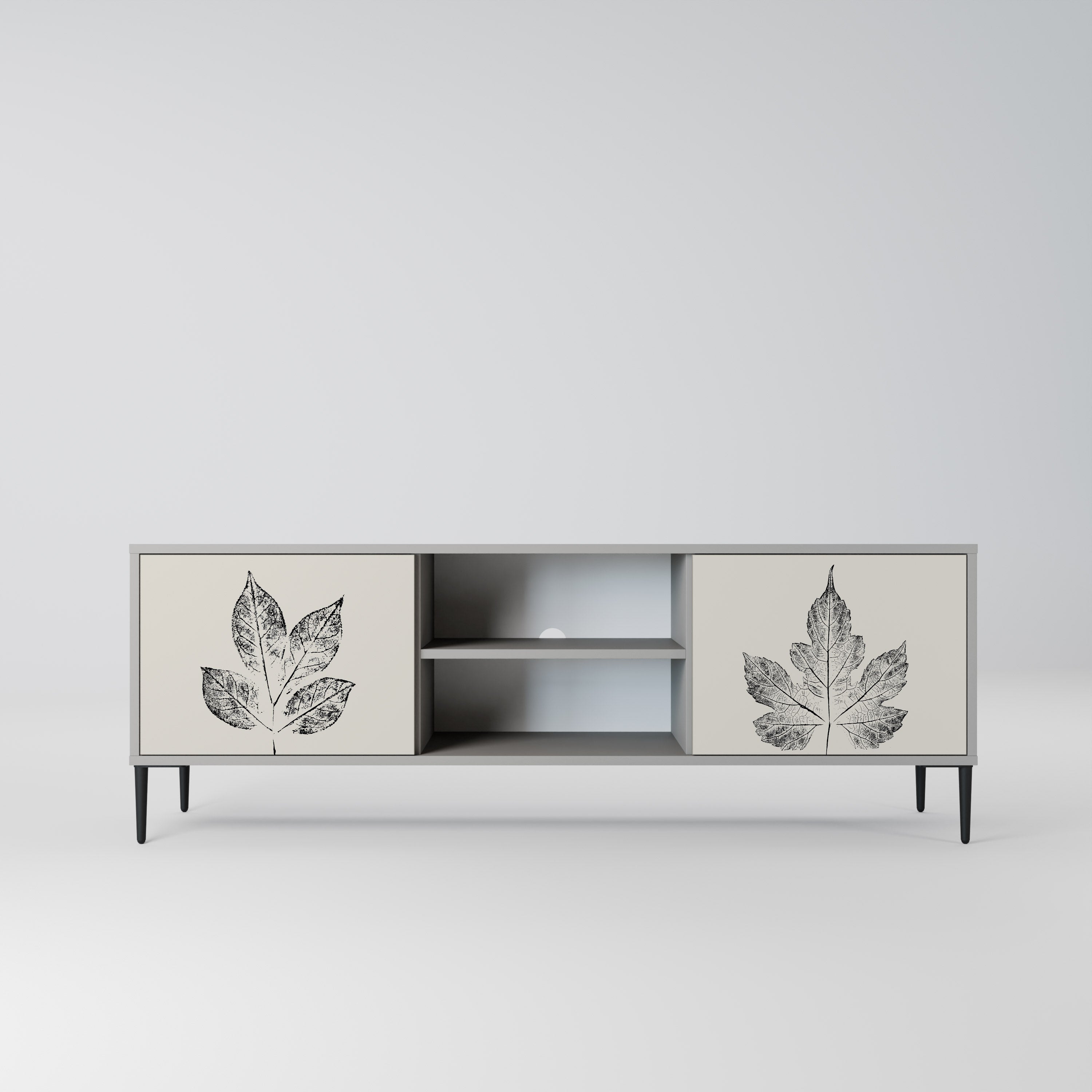 LEAFY STAMPS 2-Door TV Stand in Grey Finish
