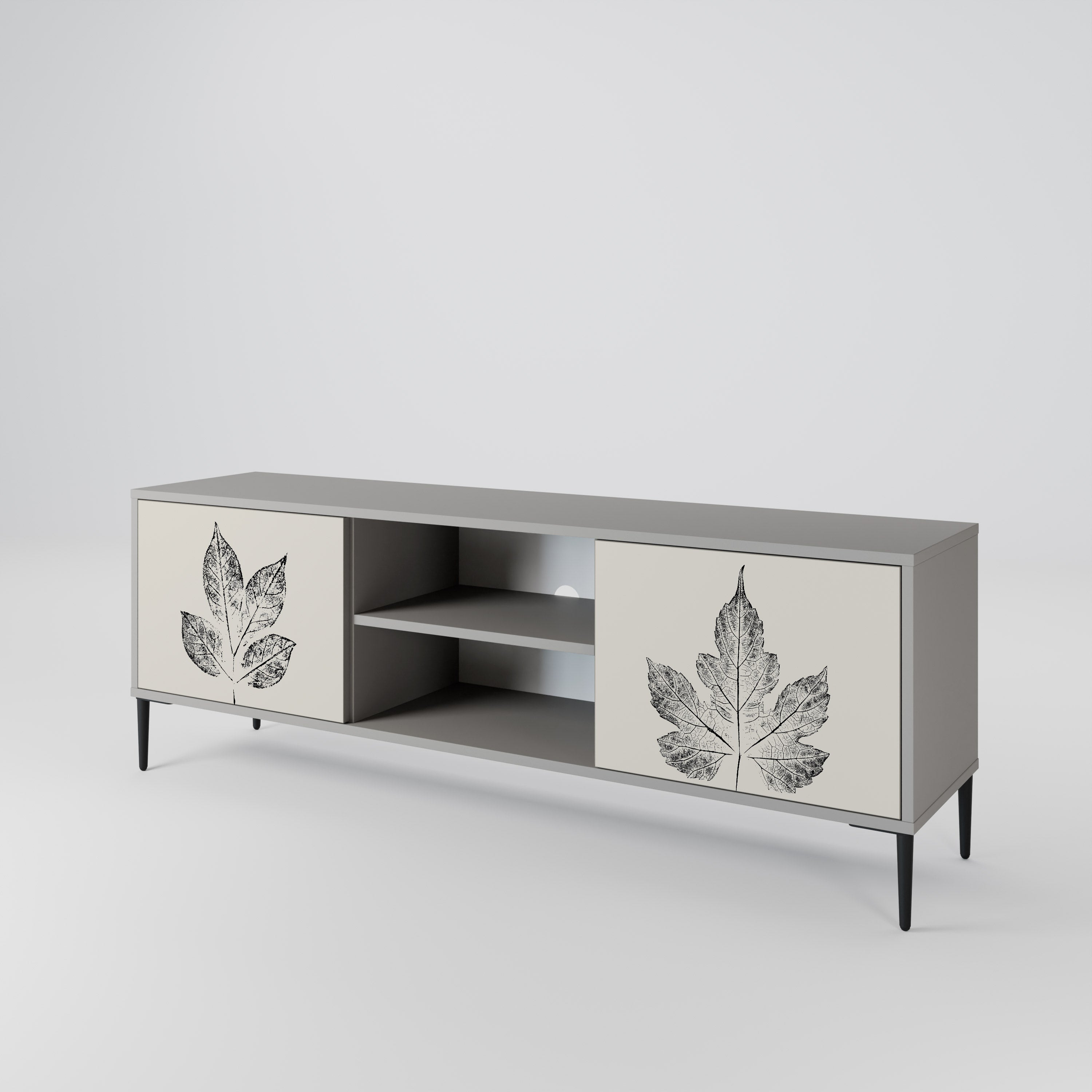 LEAFY STAMPS 2-Door TV Stand in Grey Finish