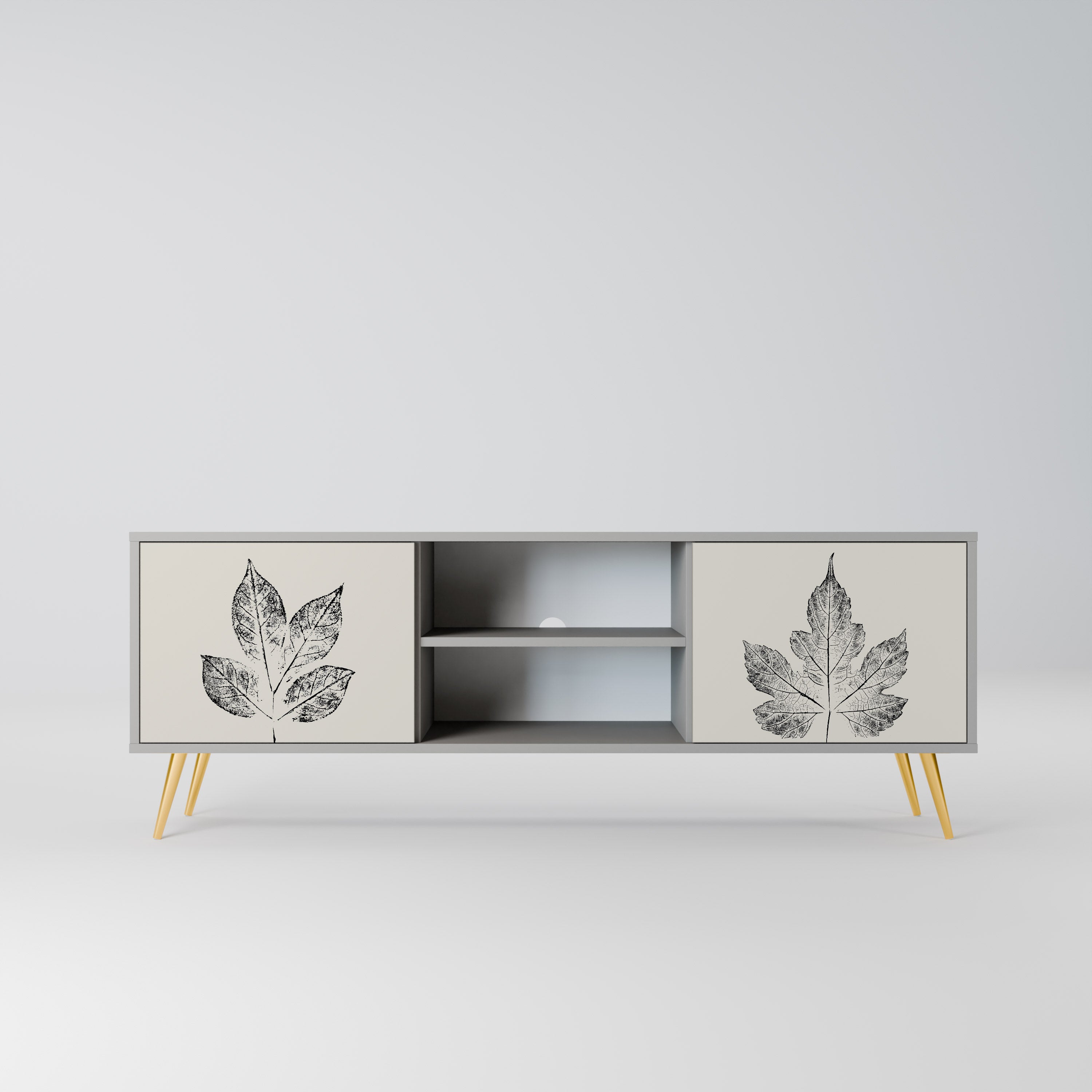 LEAFY STAMPS 2-Door TV Stand in Grey Finish