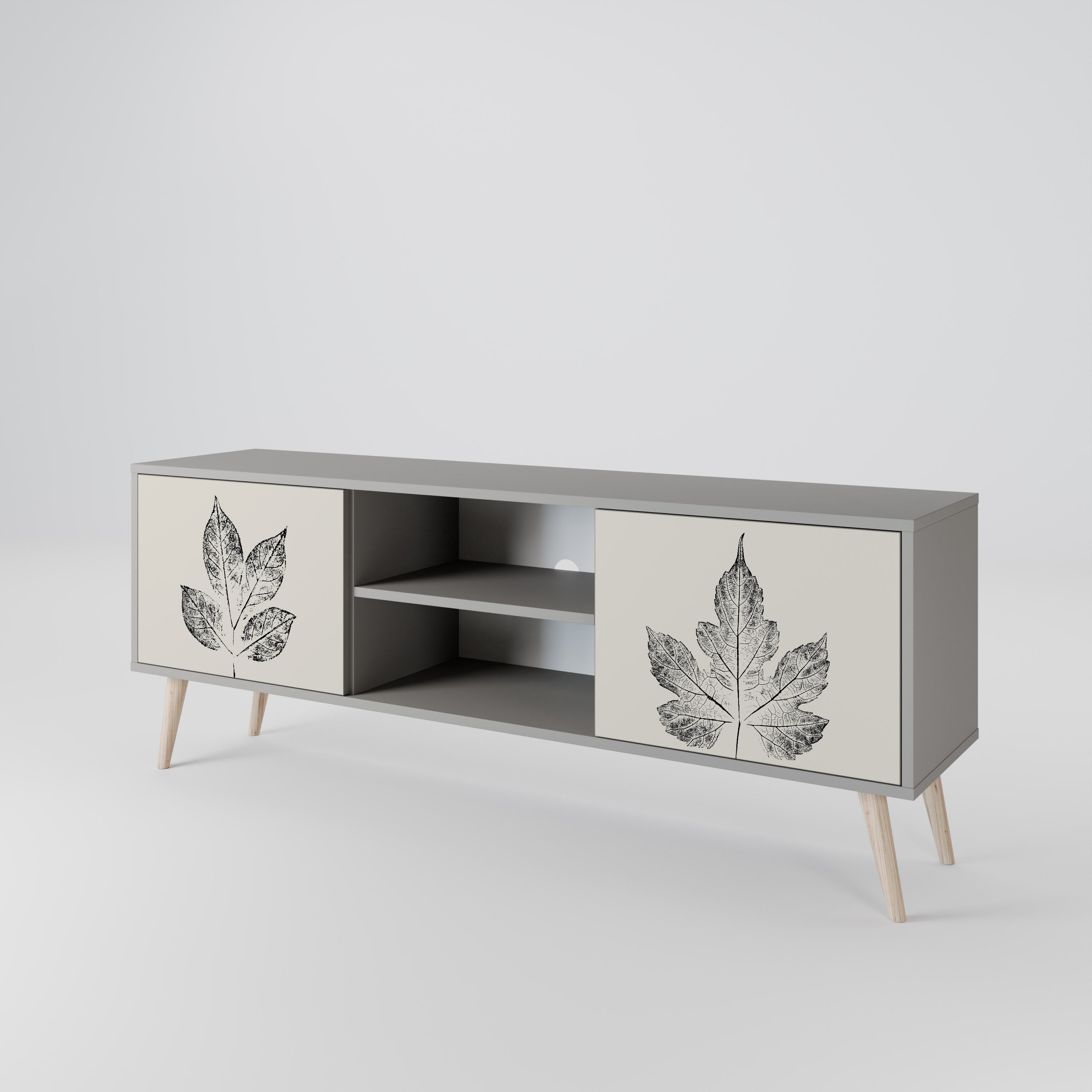 LEAFY STAMPS 2-Door TV Stand in Grey Finish