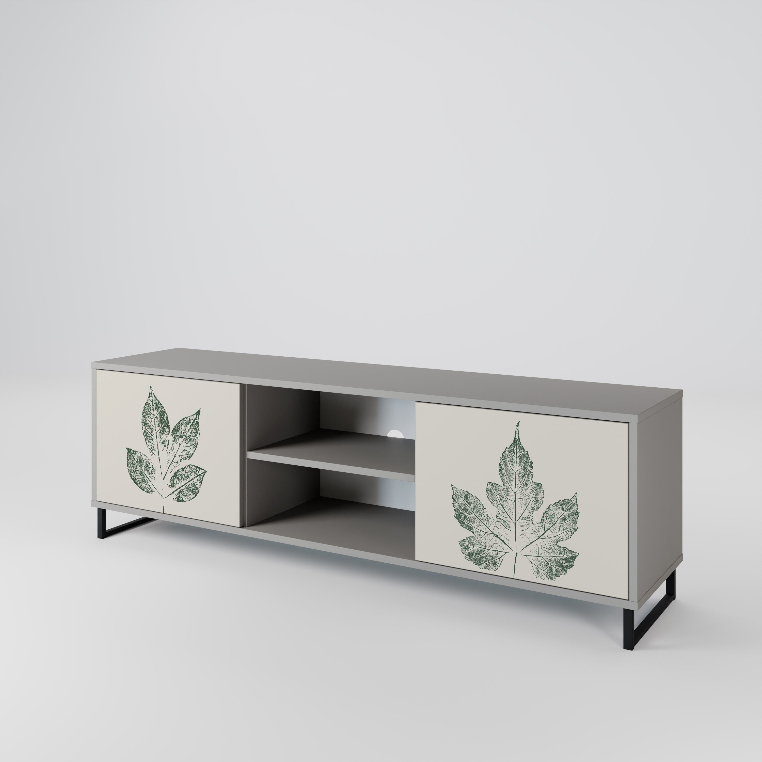 GREEN LEAFY STAMPS 2-Door TV Stand in Grey Finish