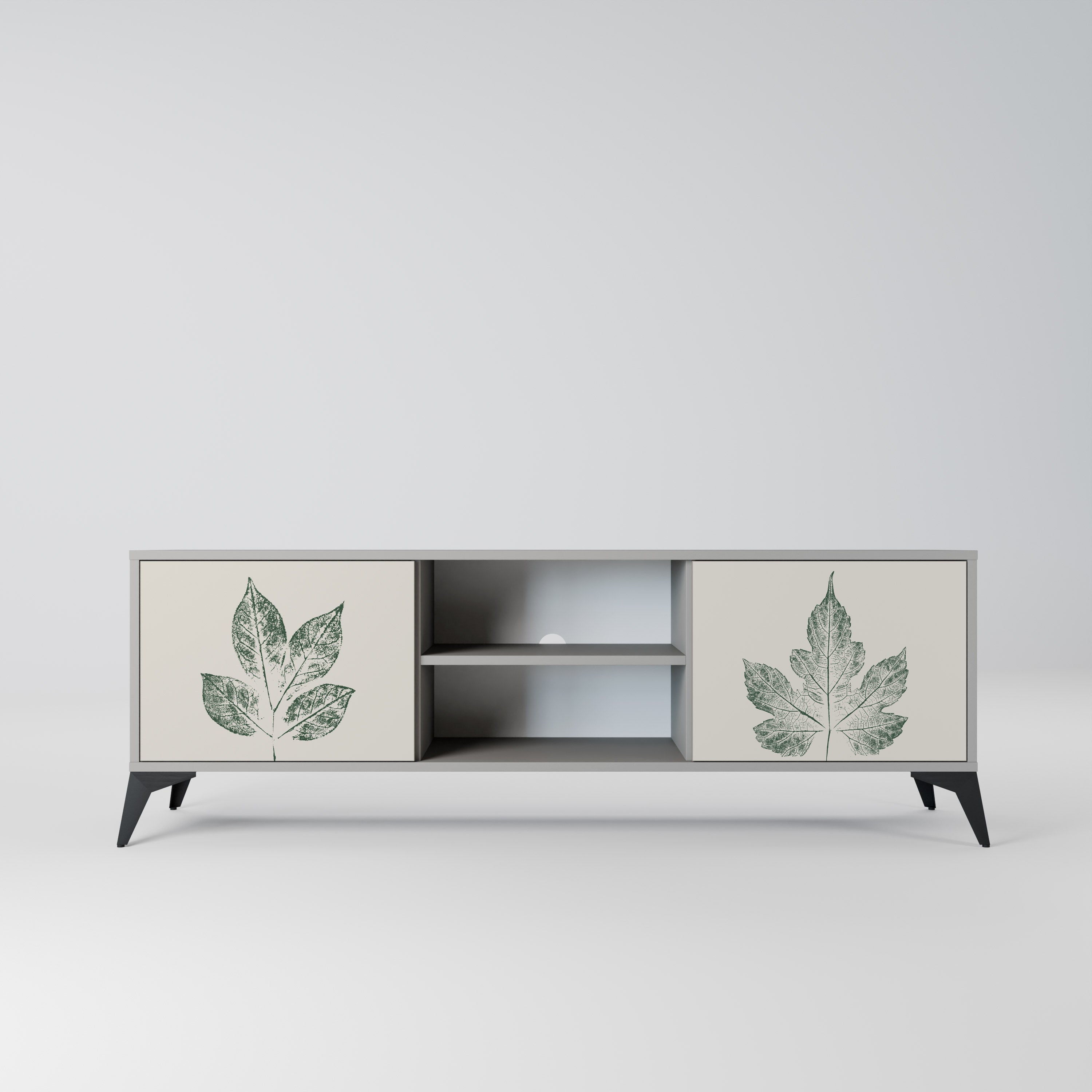 GREEN LEAFY STAMPS 2-Door TV Stand in Grey Finish