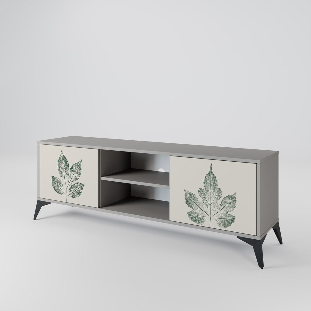 GREEN LEAFY STAMPS 2-Door TV Stand in Grey Finish