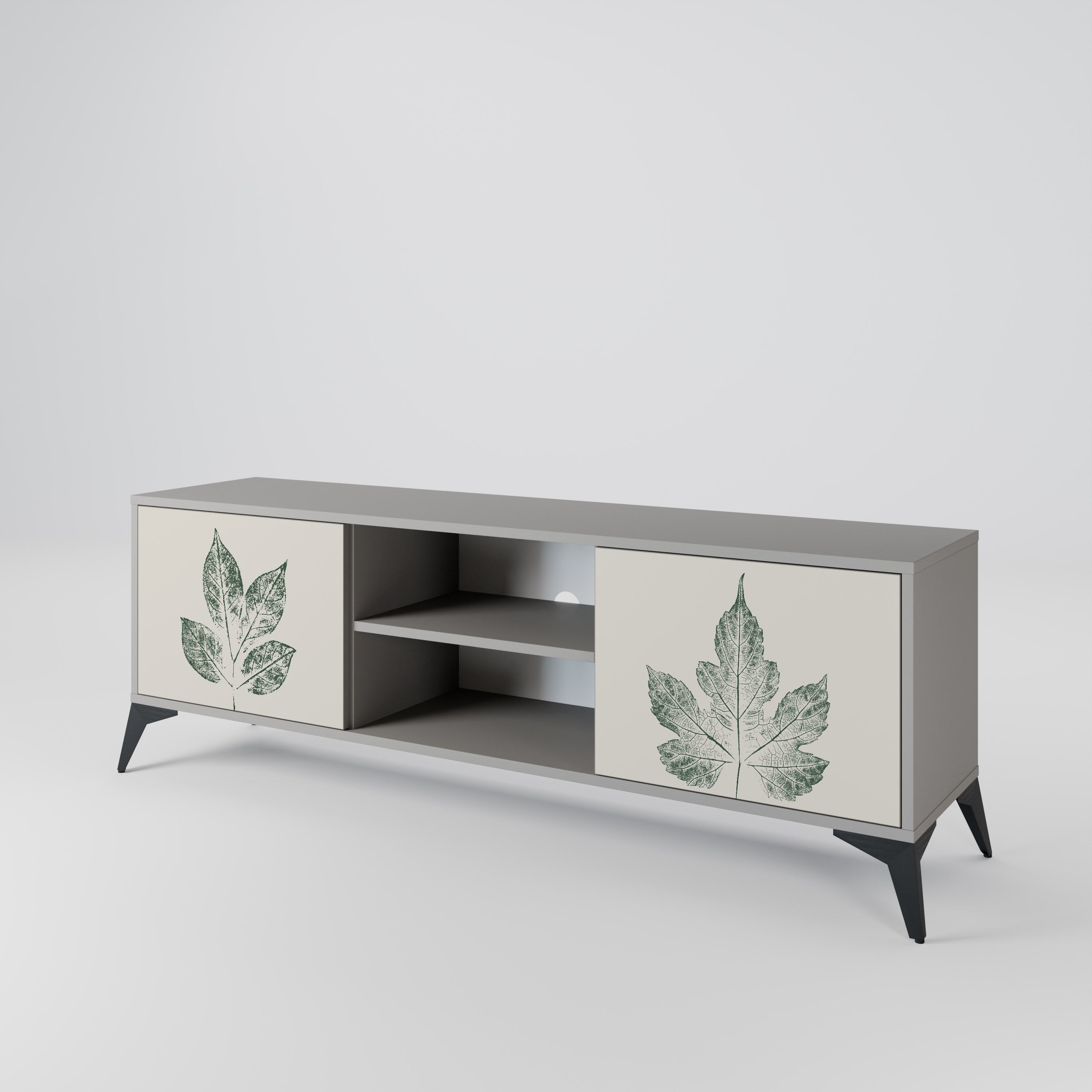 GREEN LEAFY STAMPS 2-Door TV Stand in Grey Finish