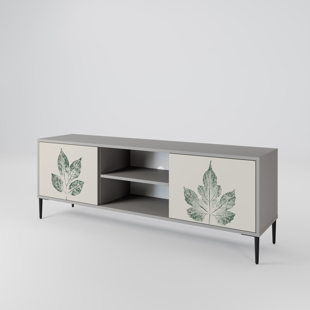 GREEN LEAFY STAMPS 2-Door TV Stand in Grey Finish