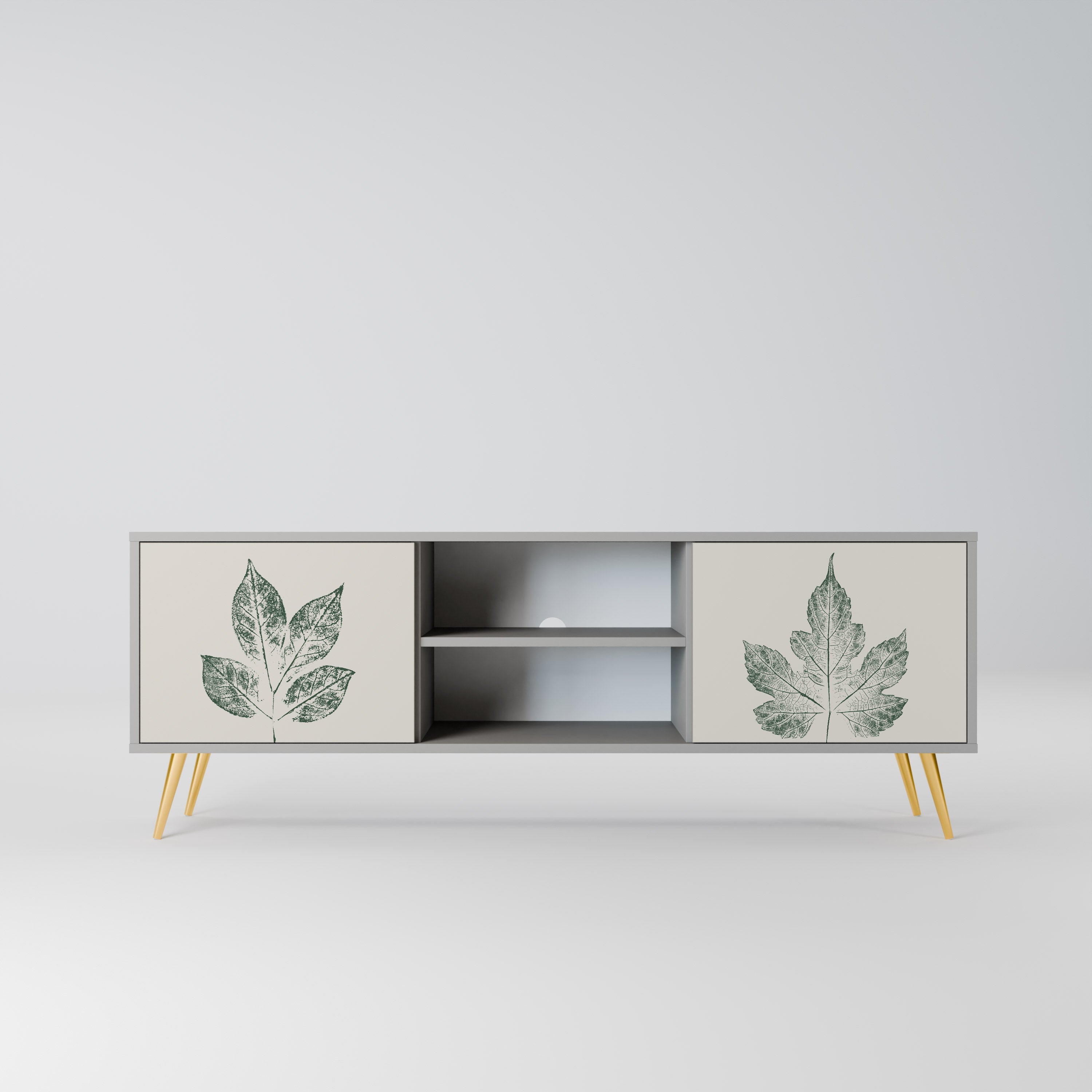 GREEN LEAFY STAMPS 2-Door TV Stand in Grey Finish