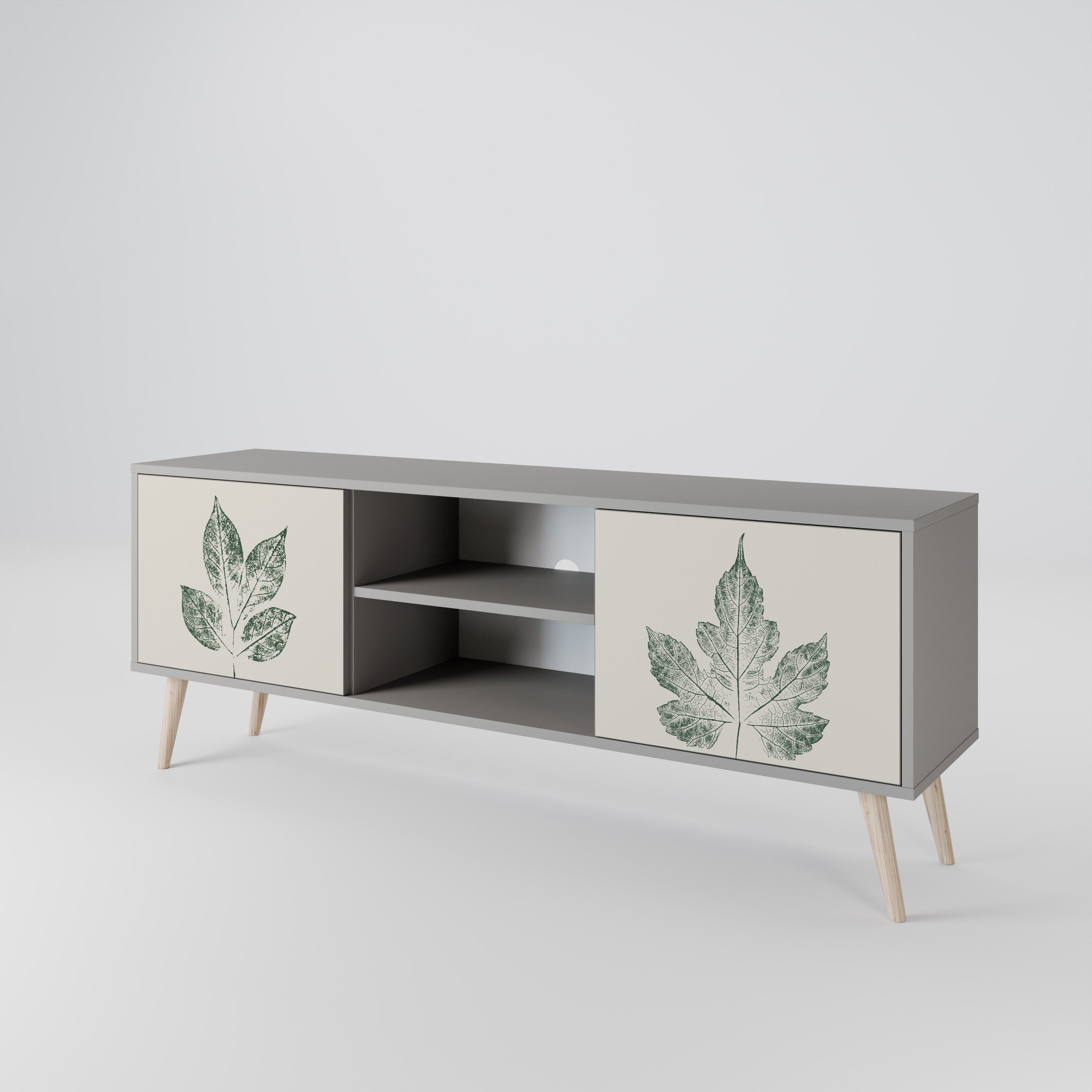 GREEN LEAFY STAMPS 2-Door TV Stand in Grey Finish