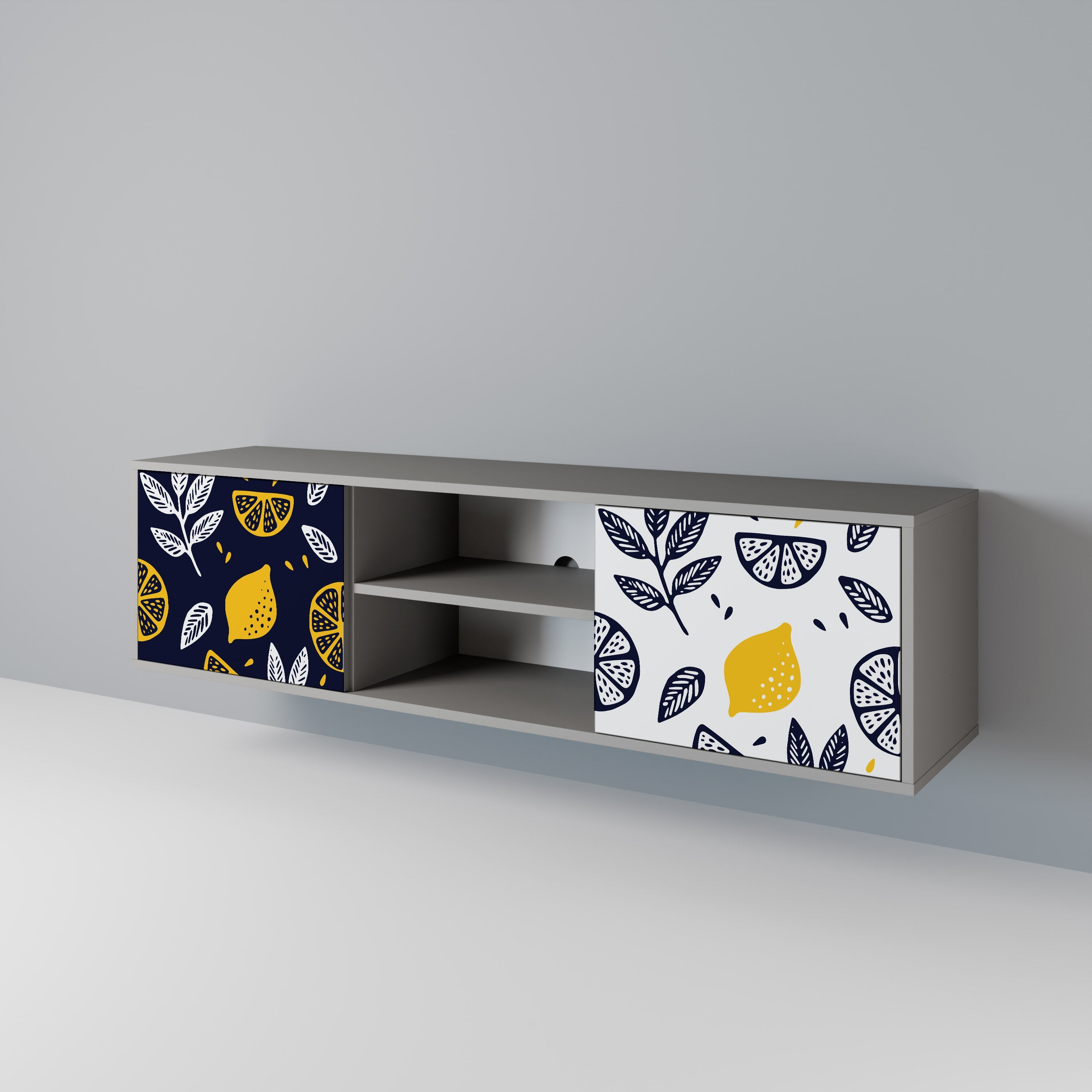 CITRUS BLACK AND WHITE 2-Door TV Stand in Grey Finish