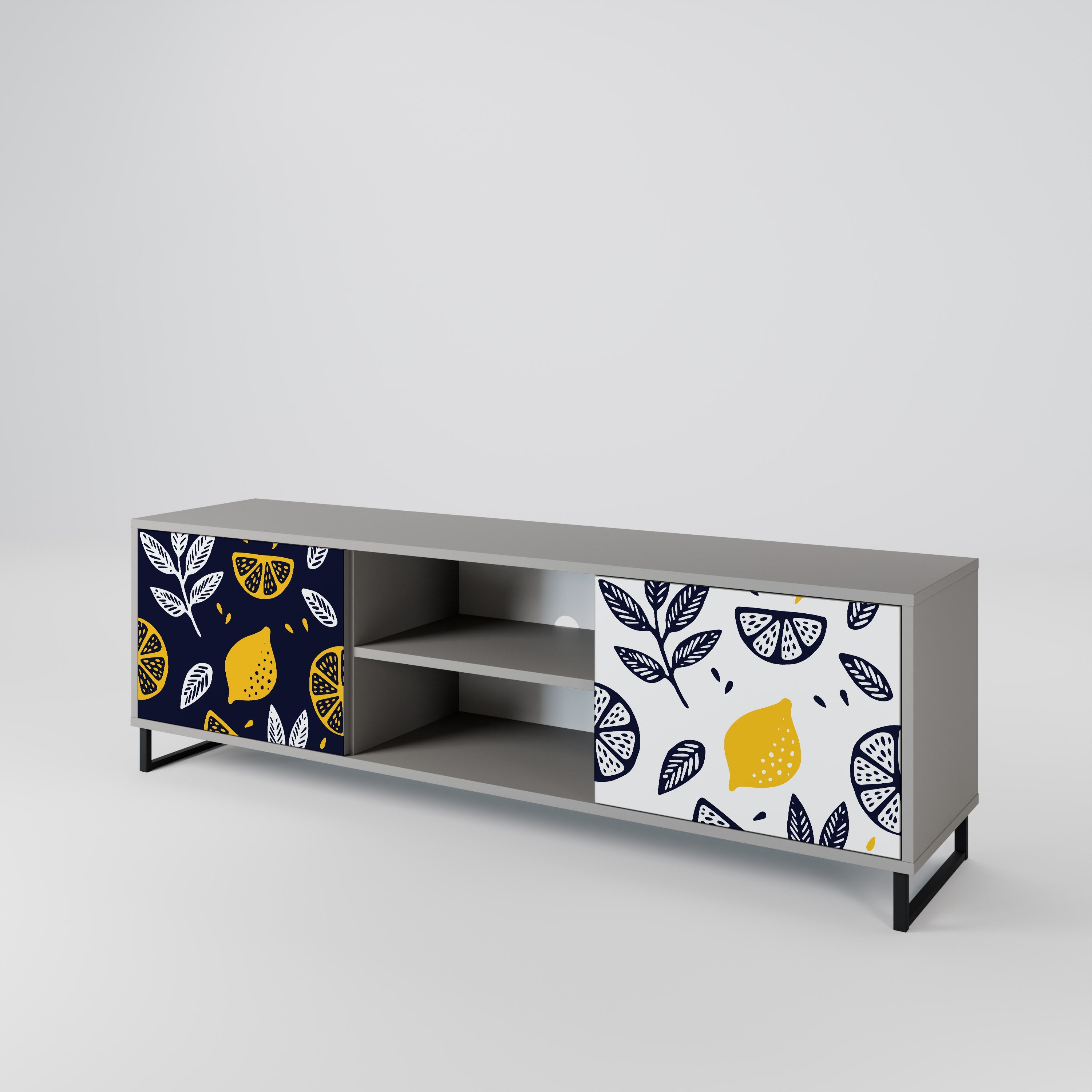 CITRUS BLACK AND WHITE 2-Door TV Stand in Grey Finish