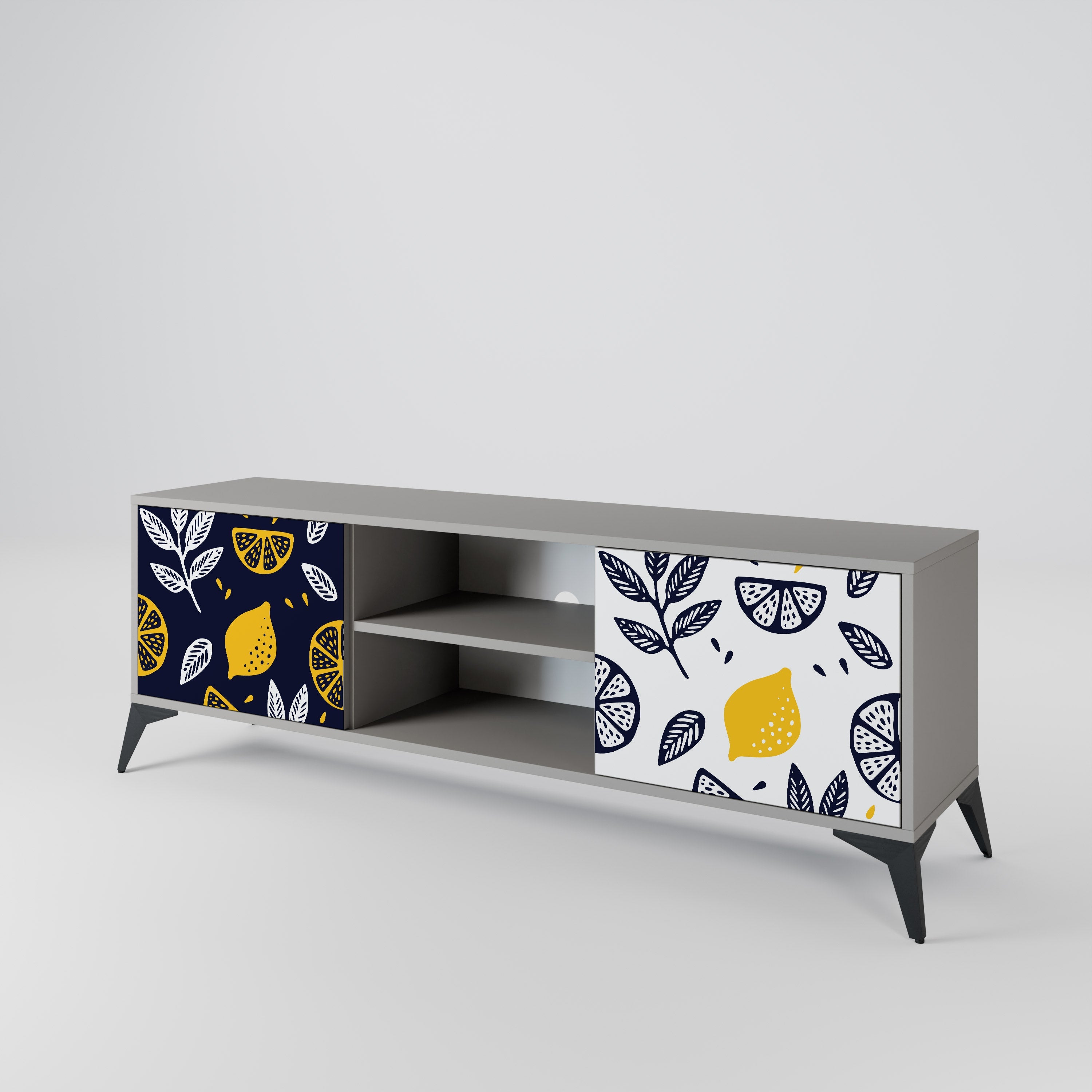 CITRUS BLACK AND WHITE 2-Door TV Stand in Grey Finish