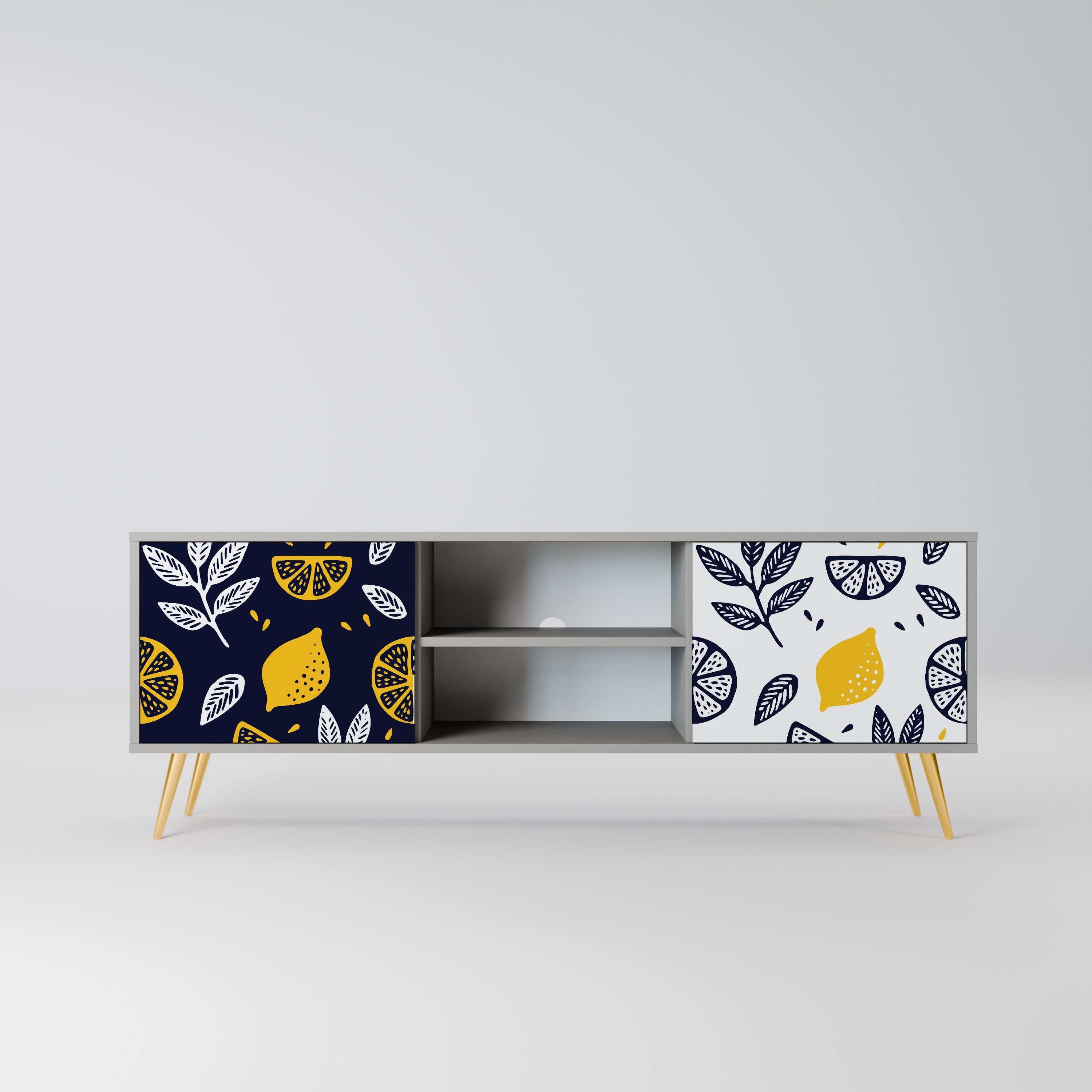 CITRUS BLACK AND WHITE 2-Door TV Stand in Grey Finish