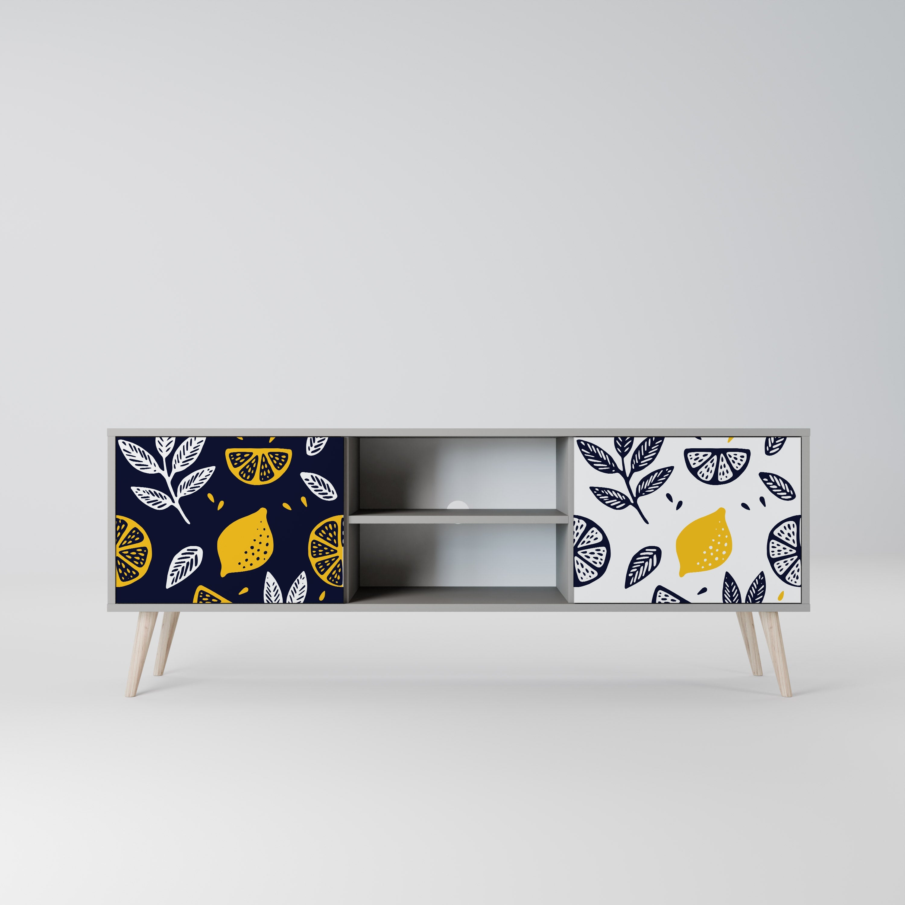 CITRUS BLACK AND WHITE 2-Door TV Stand in Grey Finish