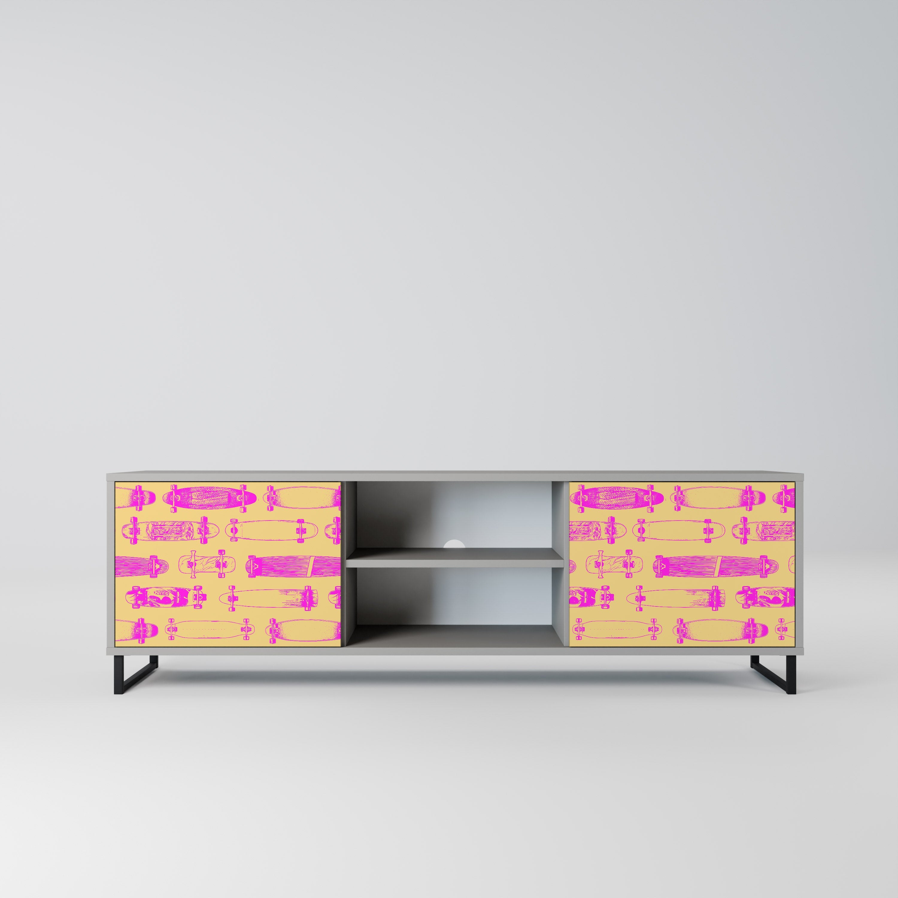 SKATEBOARD ARTISTRY 2-Door TV Stand in Grey Finish