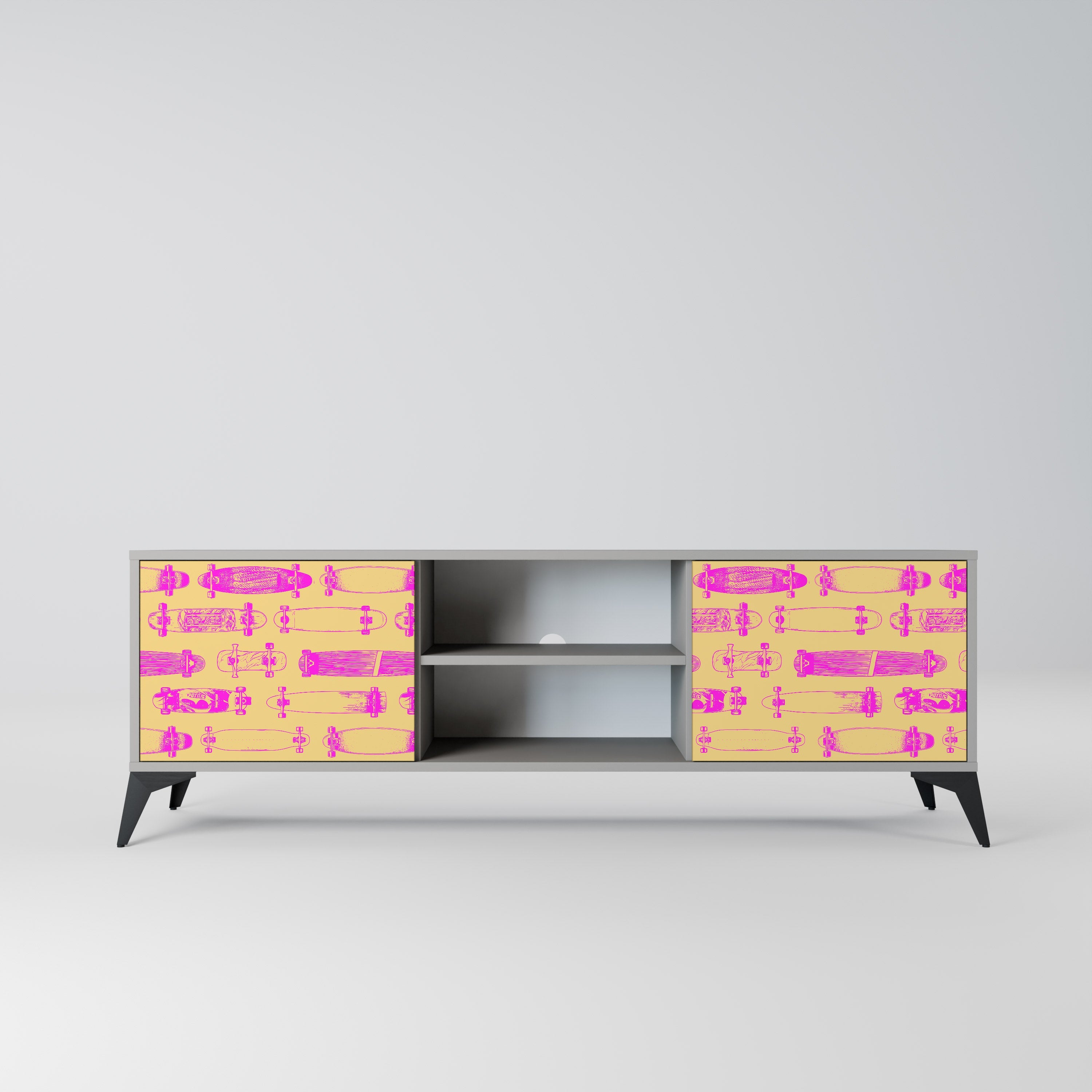 SKATEBOARD ARTISTRY 2-Door TV Stand in Grey Finish