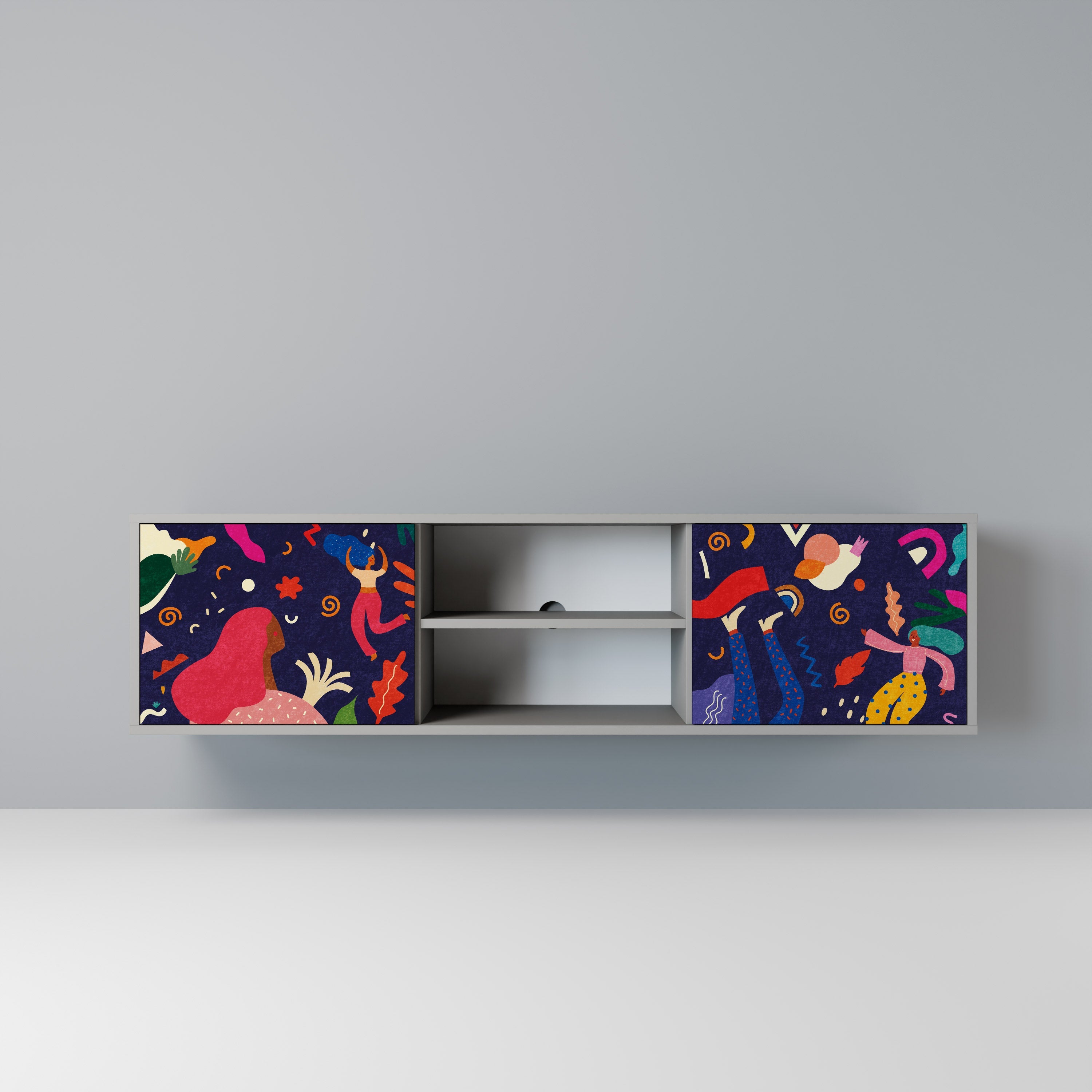 FESTIVE PLEASURES 2-Door TV Stand in Grey Finish