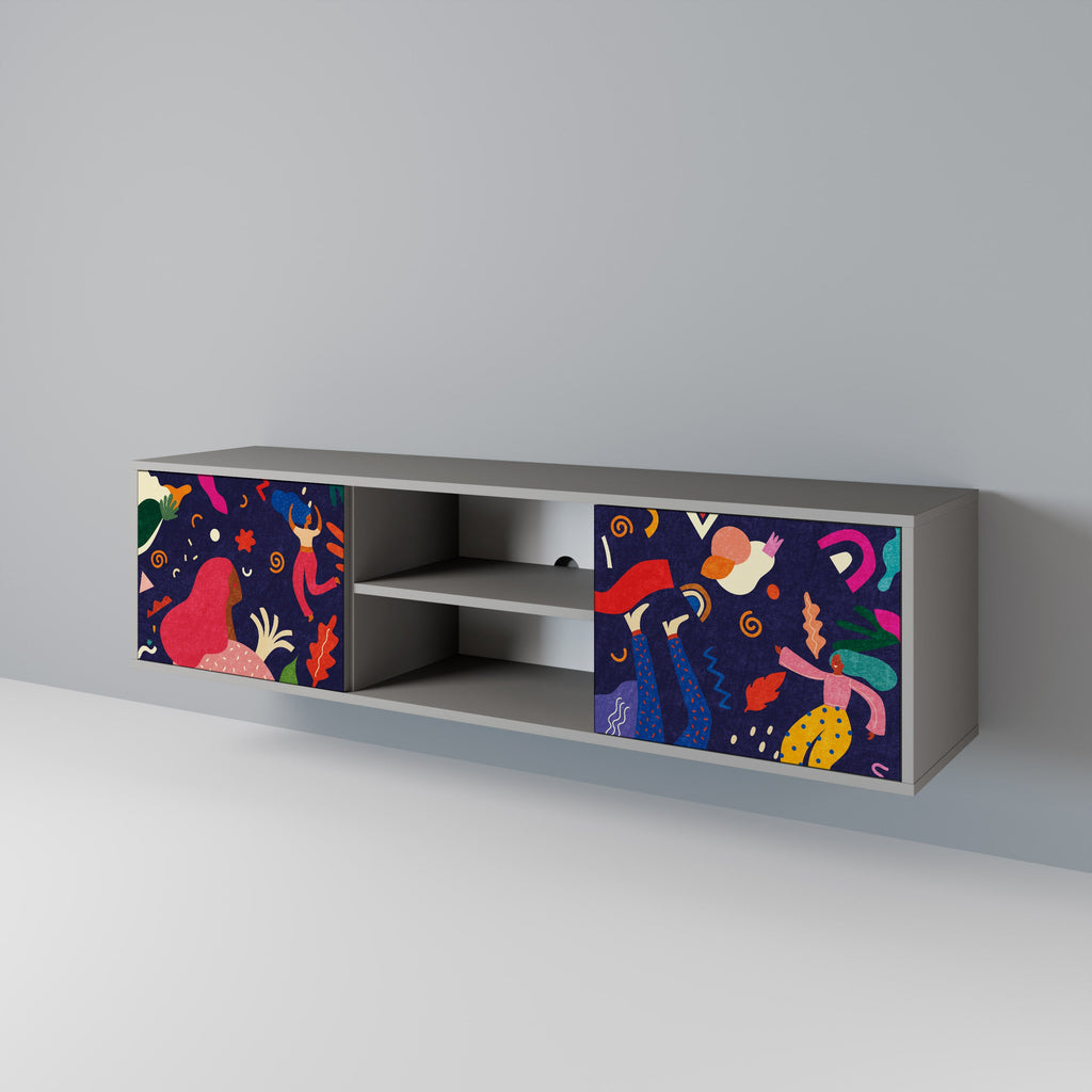 FESTIVE PLEASURES 2-Door TV Stand in Grey Finish