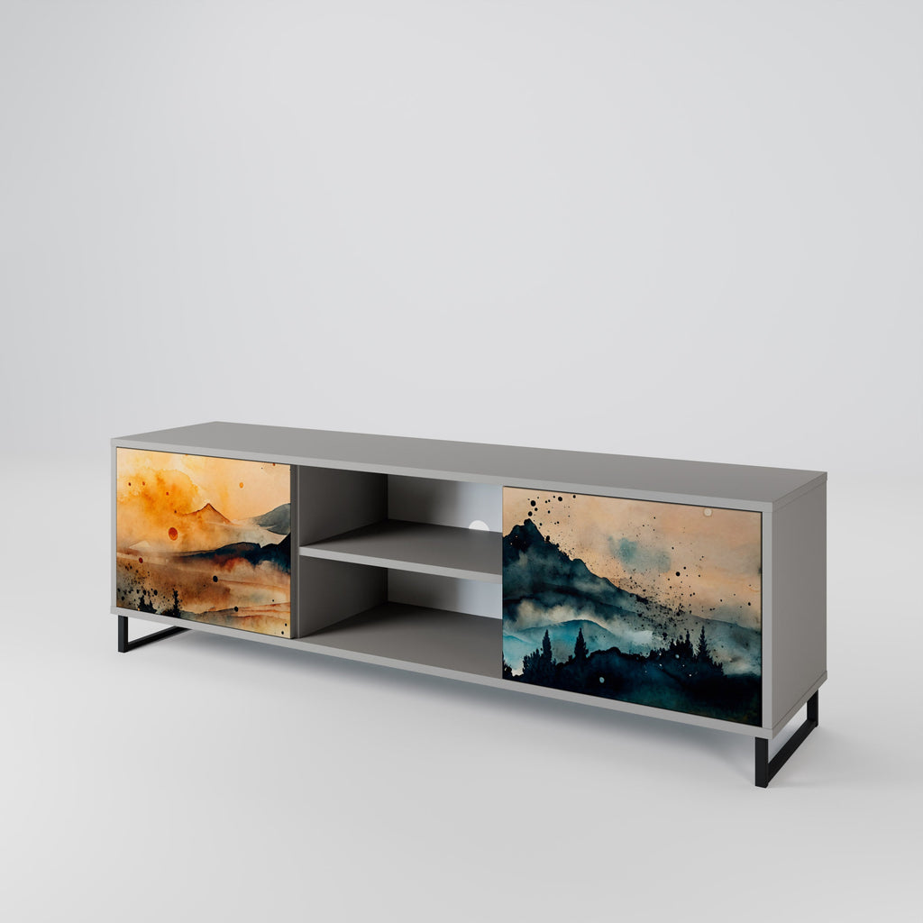 OMINOUS MOUNTAINS 2-Door TV Stand in Grey Finish