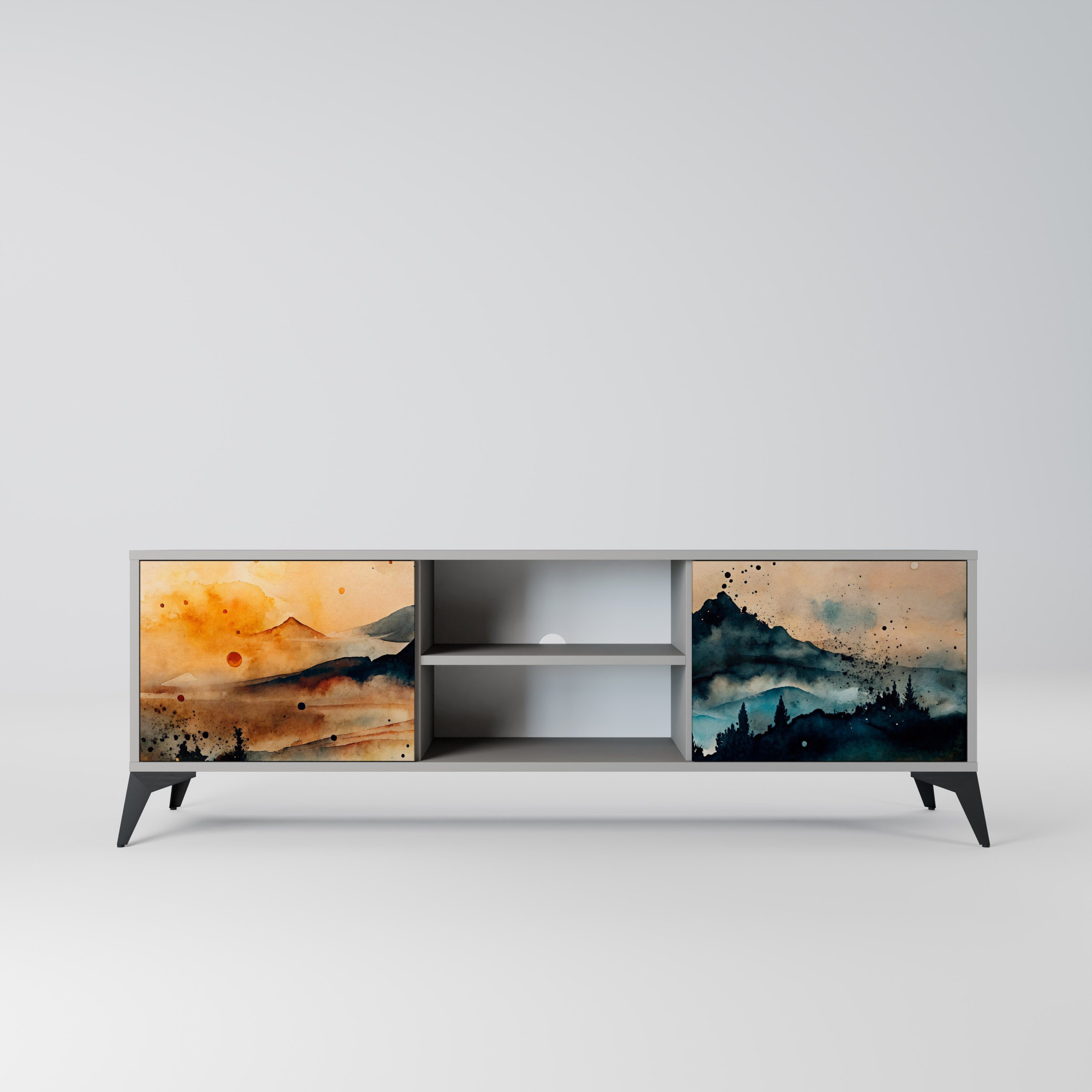 OMINOUS MOUNTAINS 2-Door TV Stand in Grey Finish