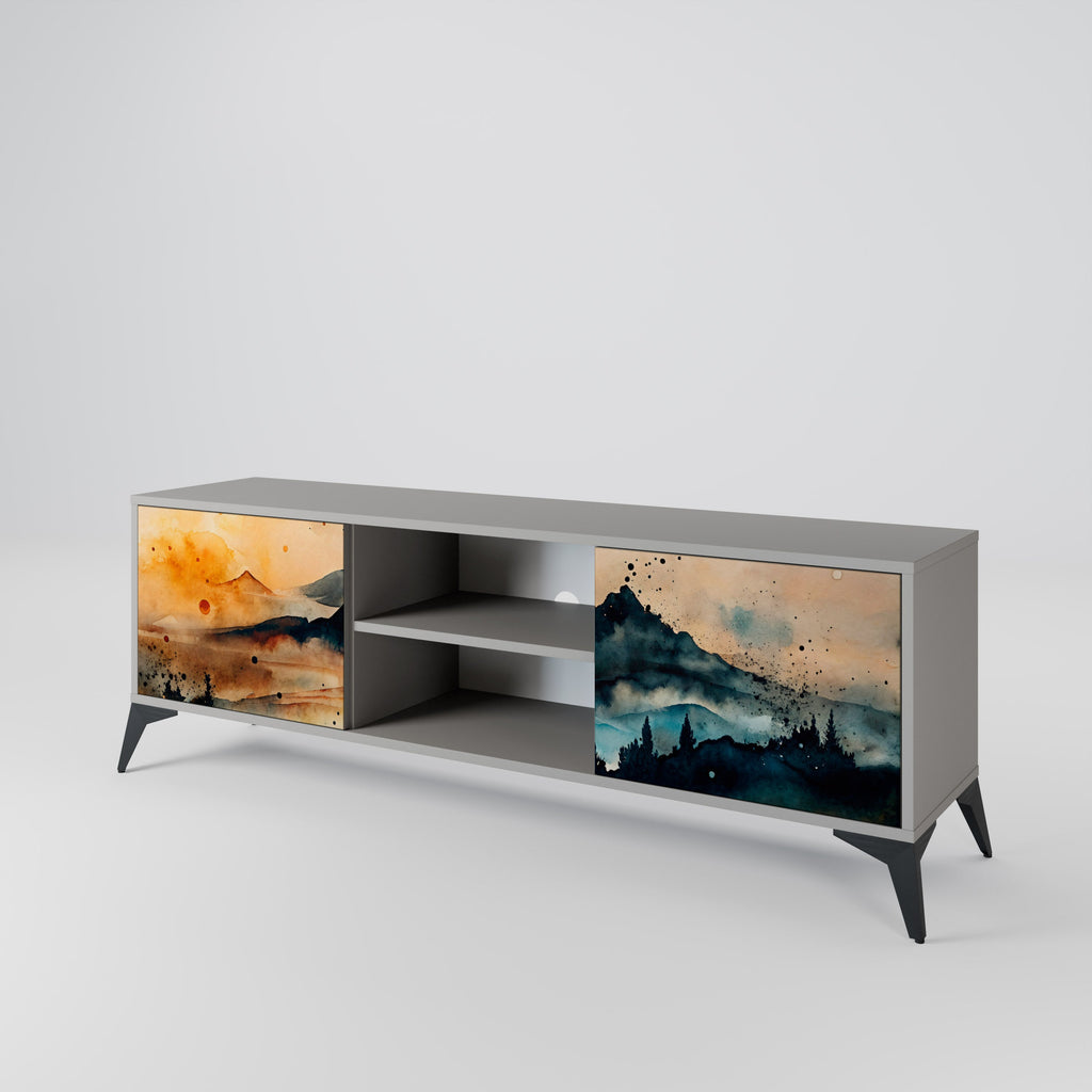 OMINOUS MOUNTAINS 2-Door TV Stand in Grey Finish