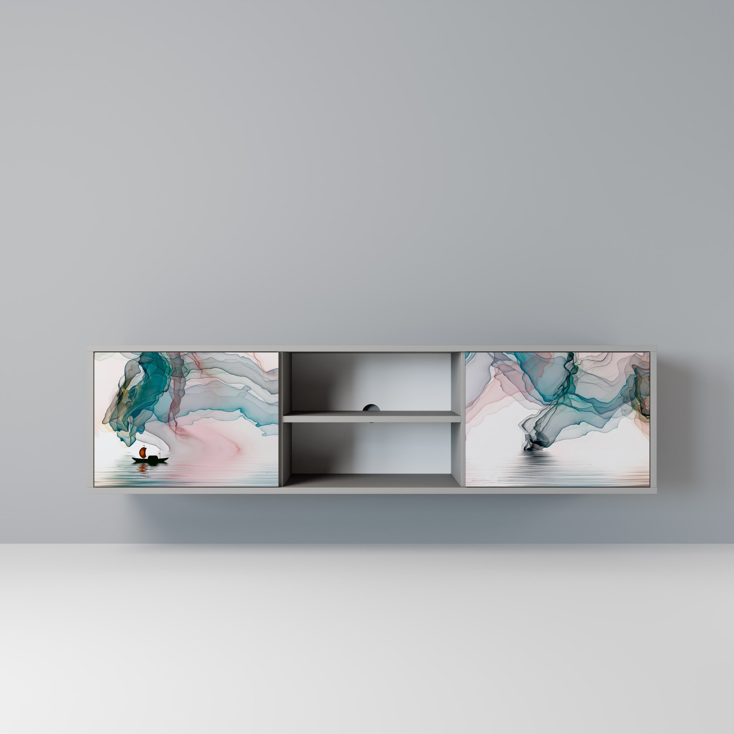 VELVET CROSSING 2-Door TV Stand in Grey Finish