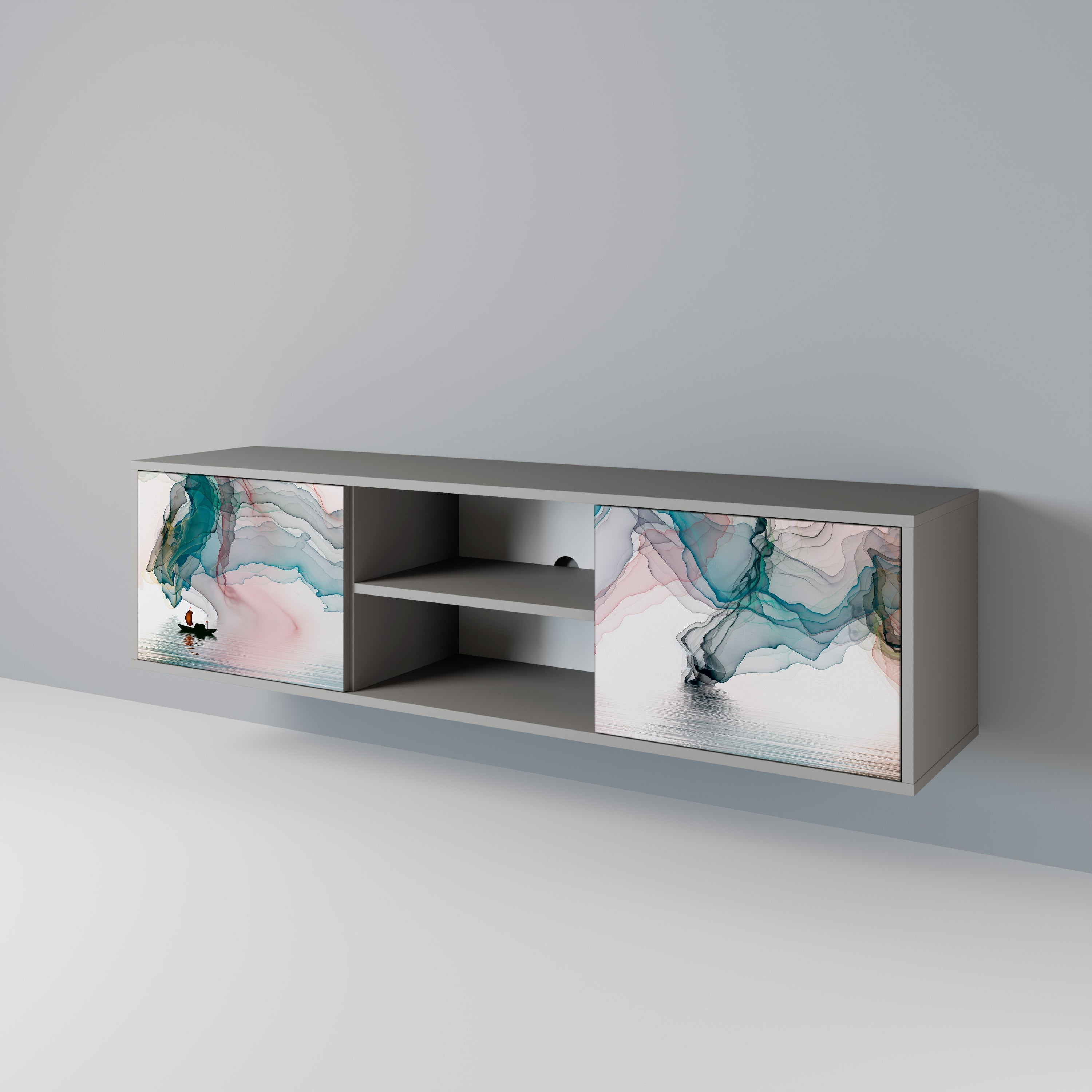 VELVET CROSSING 2-Door TV Stand in Grey Finish