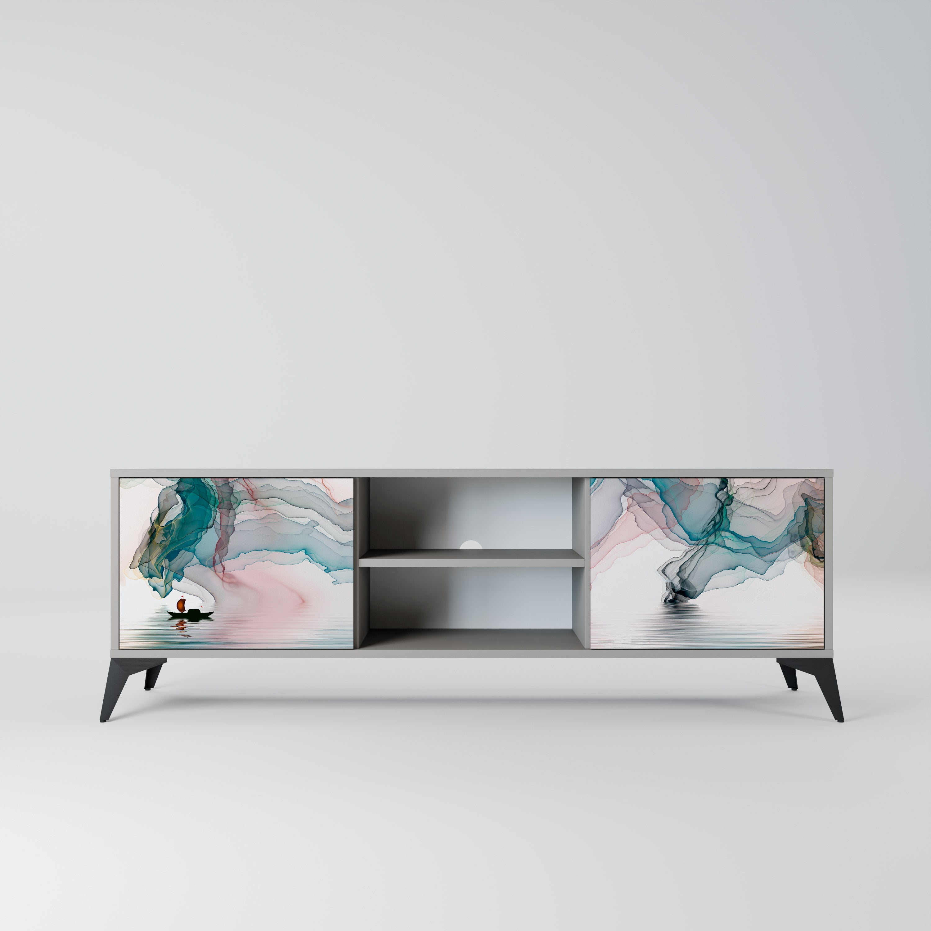 VELVET CROSSING 2-Door TV Stand in Grey Finish