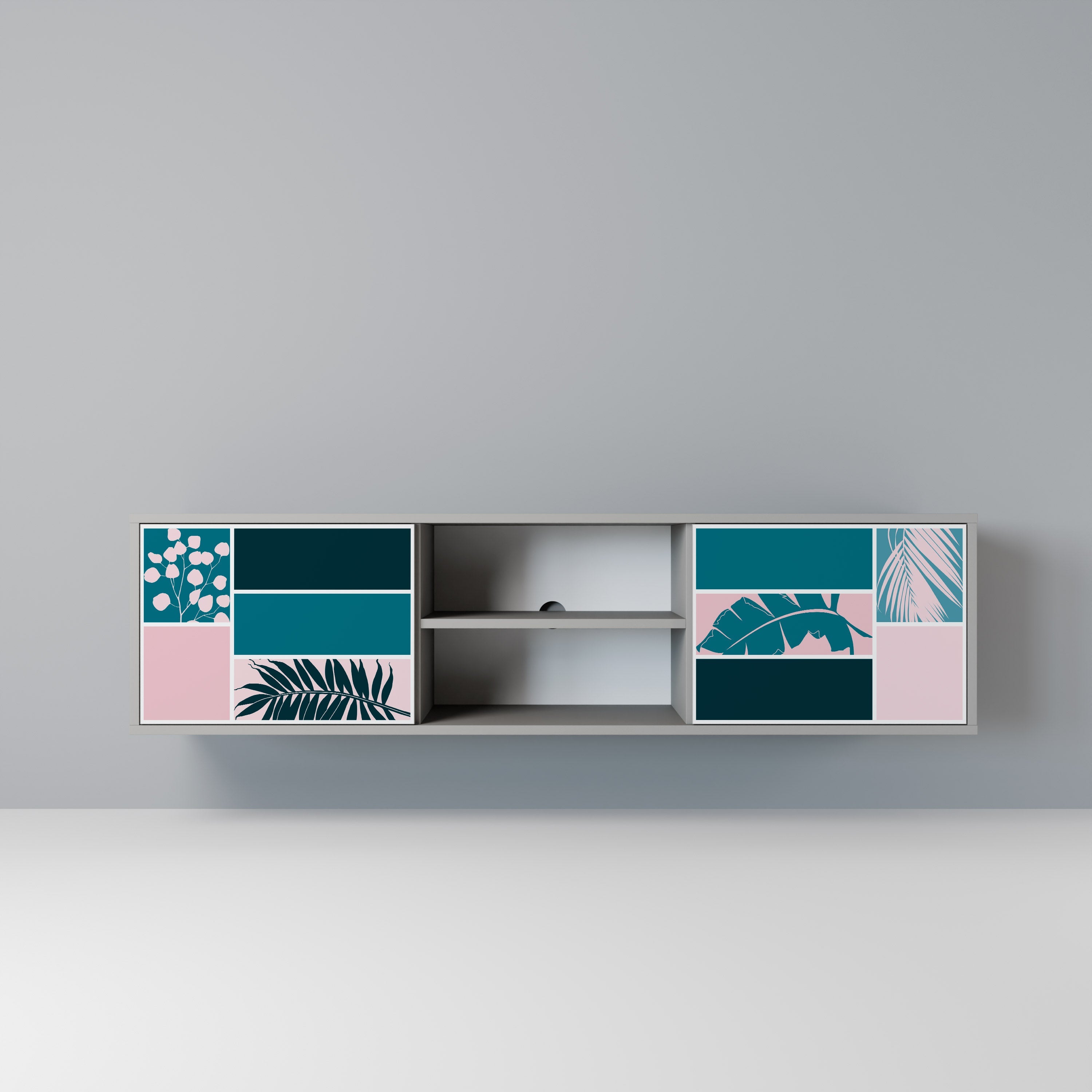 COMBINATION OF SHAPES 2-Door TV Stand in Grey Finish