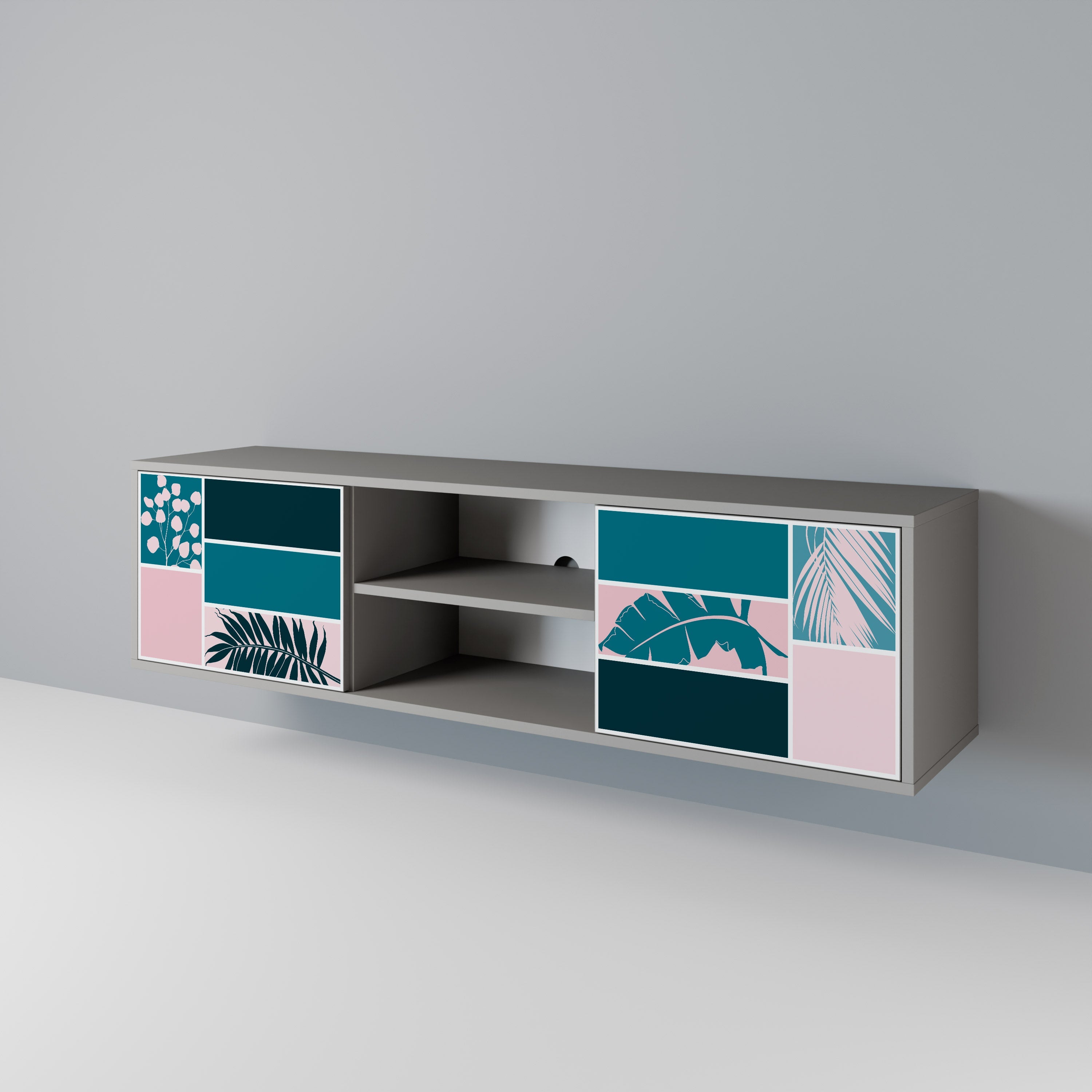 COMBINATION OF SHAPES 2-Door TV Stand in Grey Finish