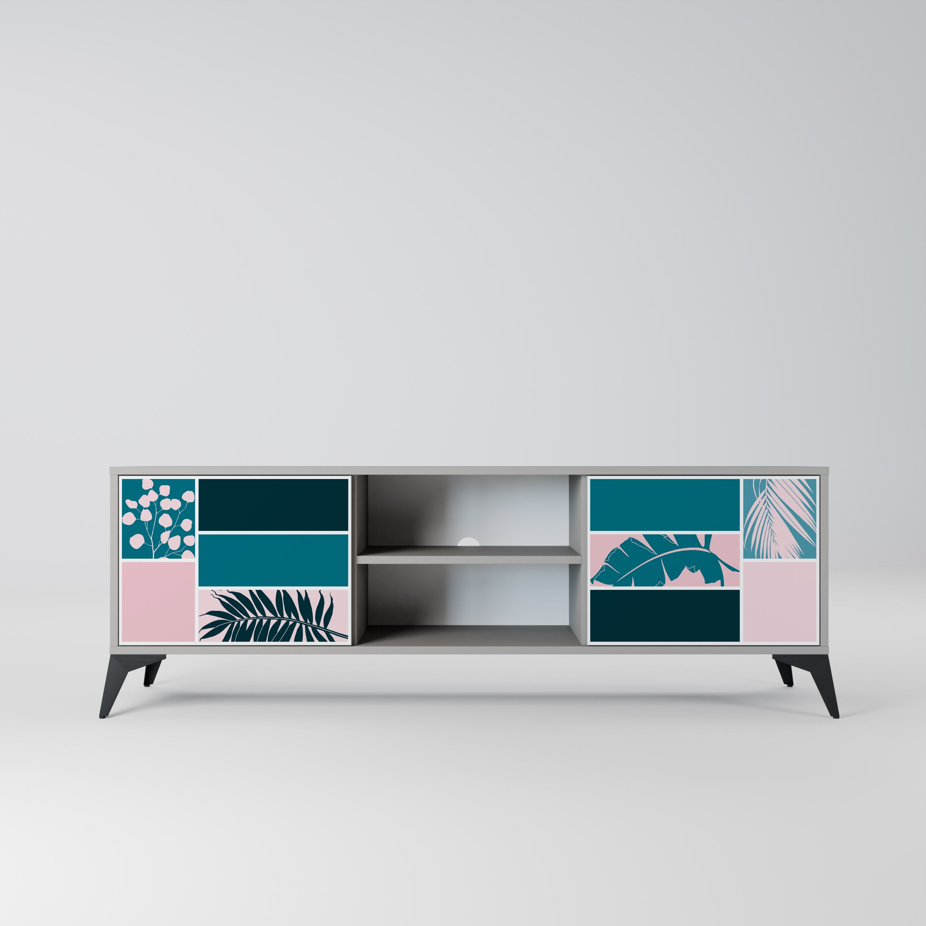COMBINATION OF SHAPES 2-Door TV Stand in Grey Finish