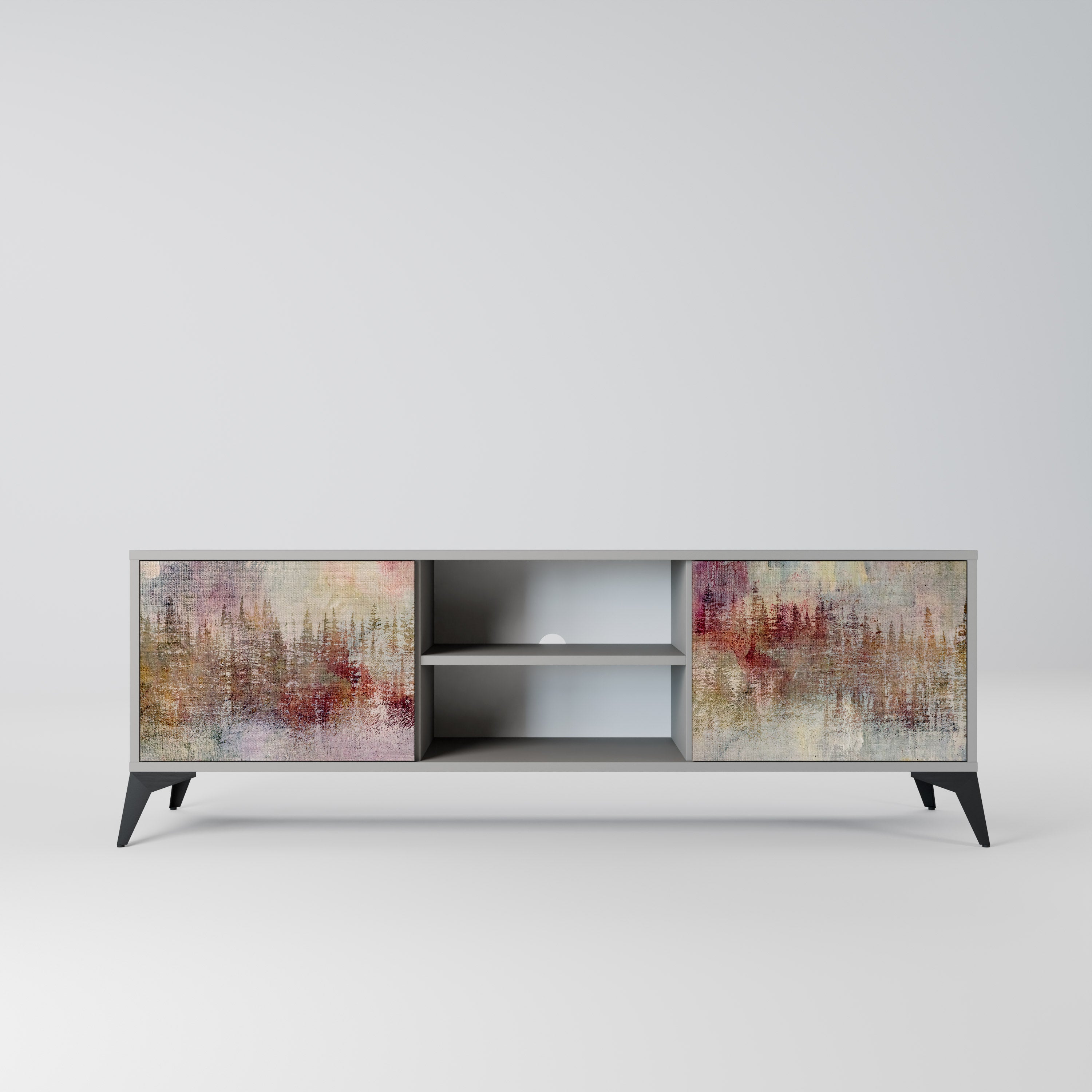 VEILED SUMMIT 2-Door TV Stand in Grey Finish