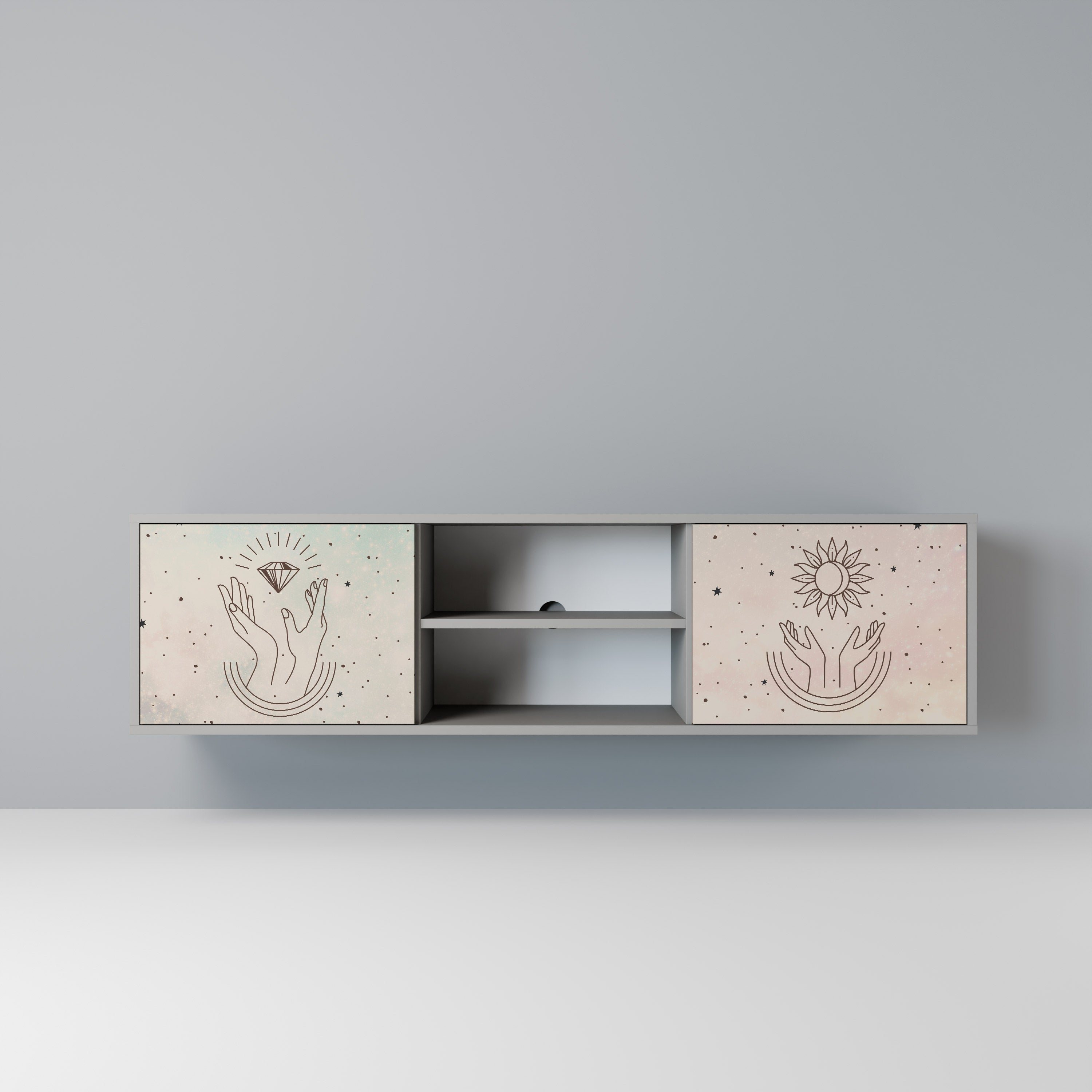 DELICATE BEAUTY 2-Door TV Stand in Grey Finish