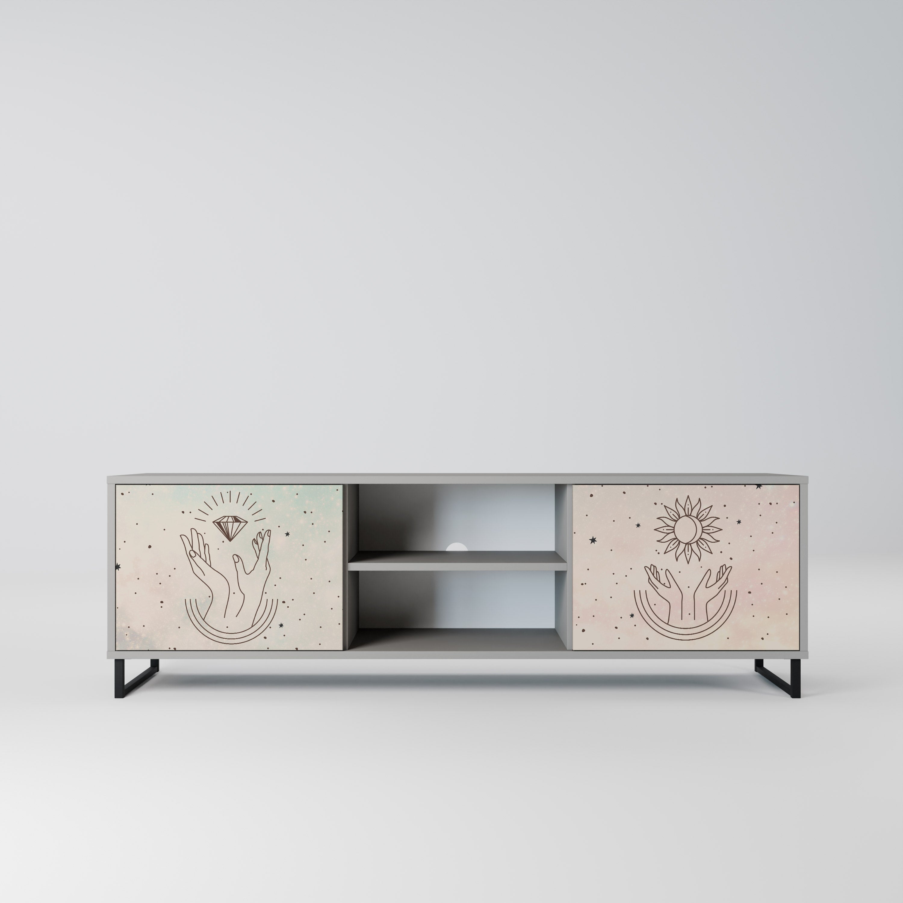 DELICATE BEAUTY 2-Door TV Stand in Grey Finish