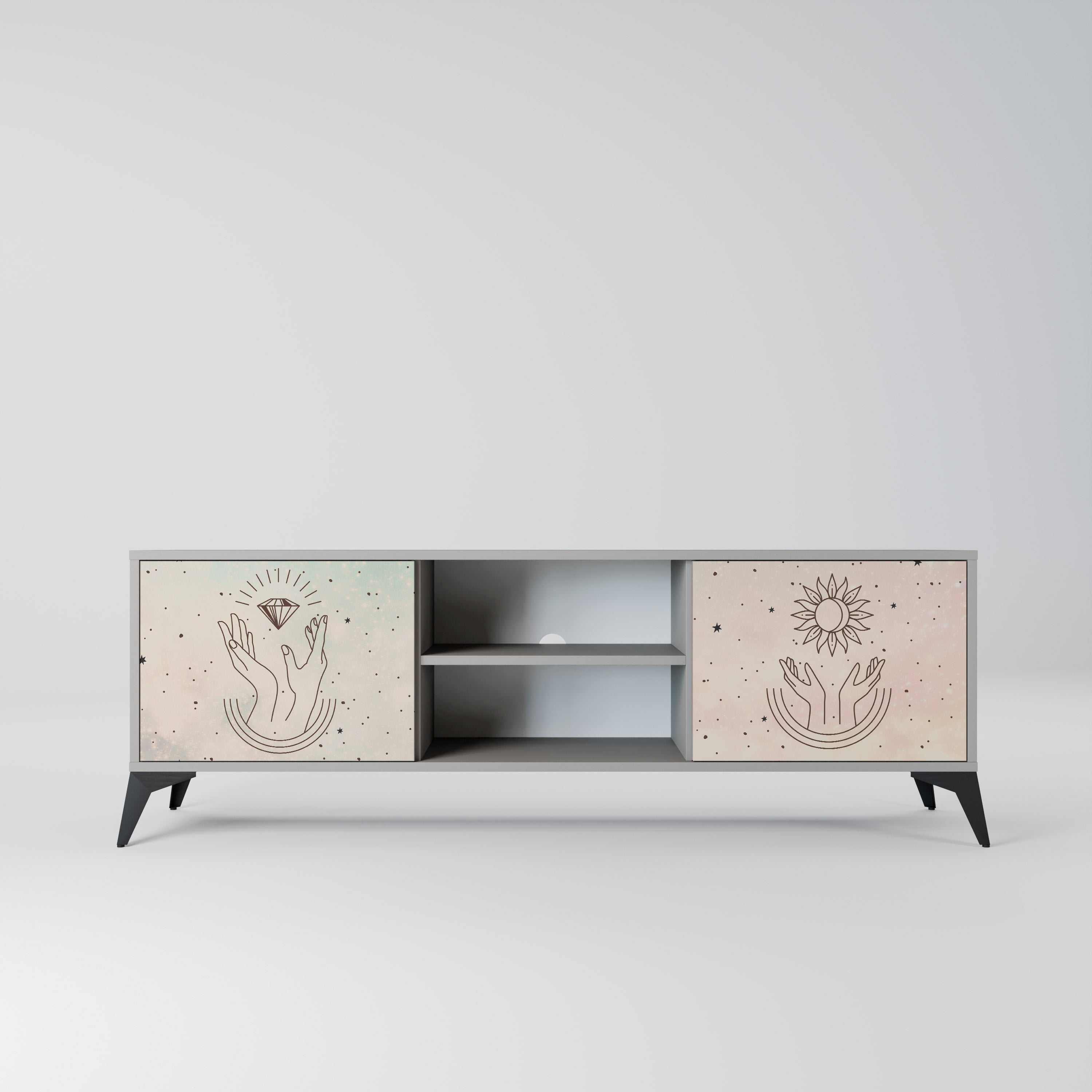 DELICATE BEAUTY 2-Door TV Stand in Grey Finish