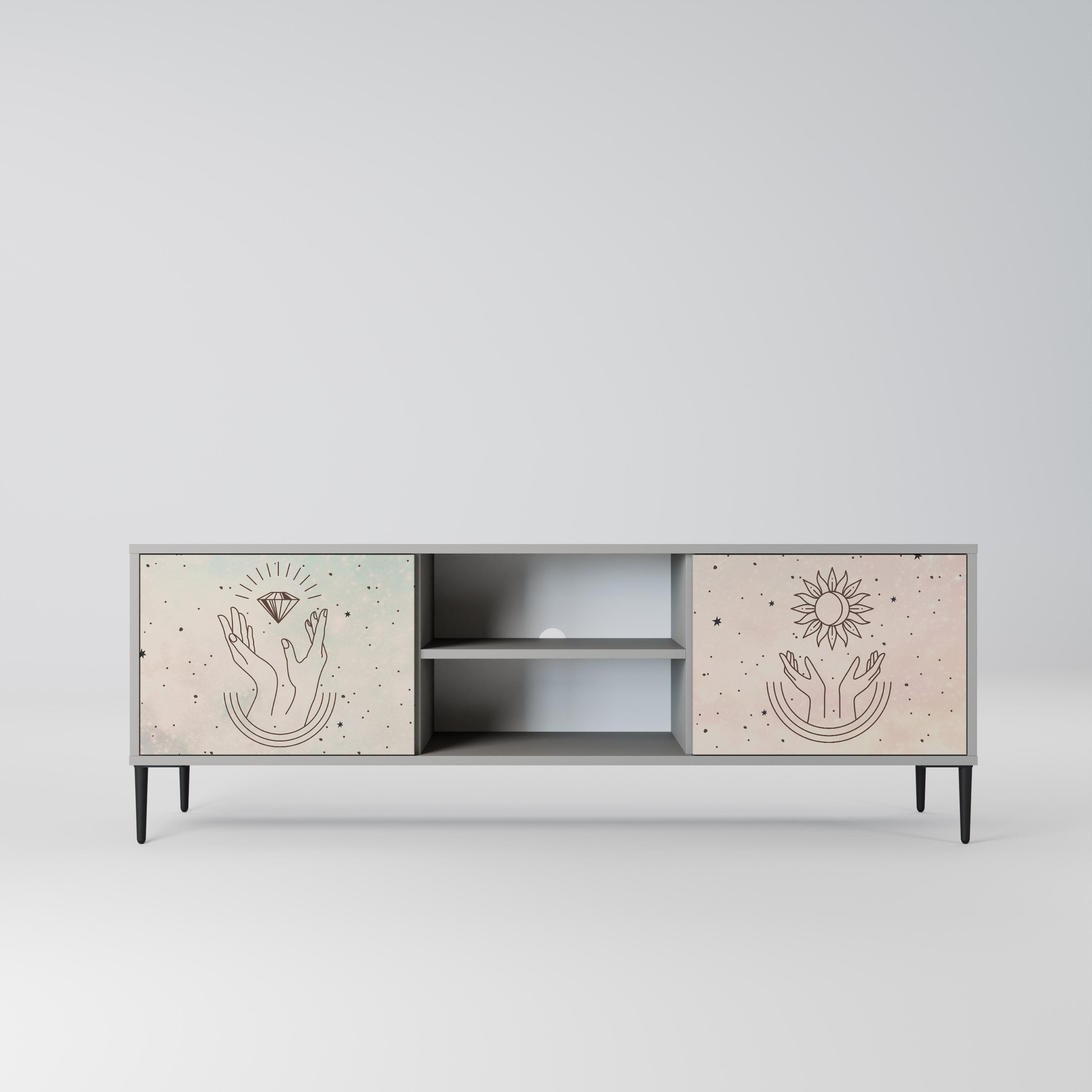 DELICATE BEAUTY 2-Door TV Stand in Grey Finish