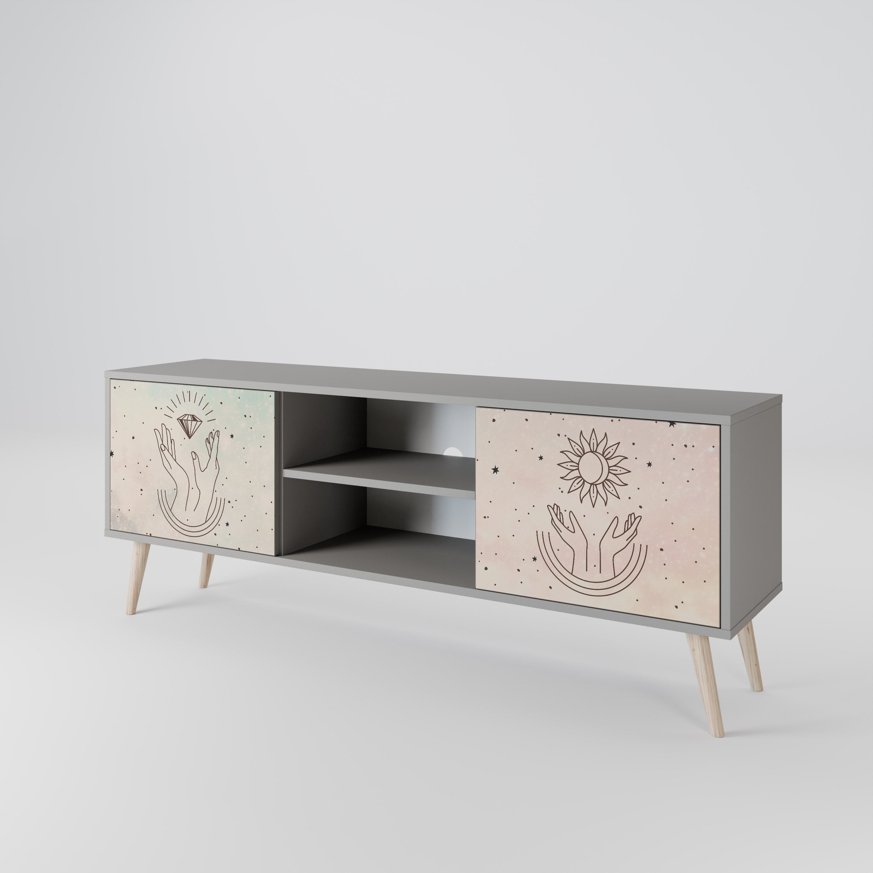 DELICATE BEAUTY 2-Door TV Stand in Grey Finish