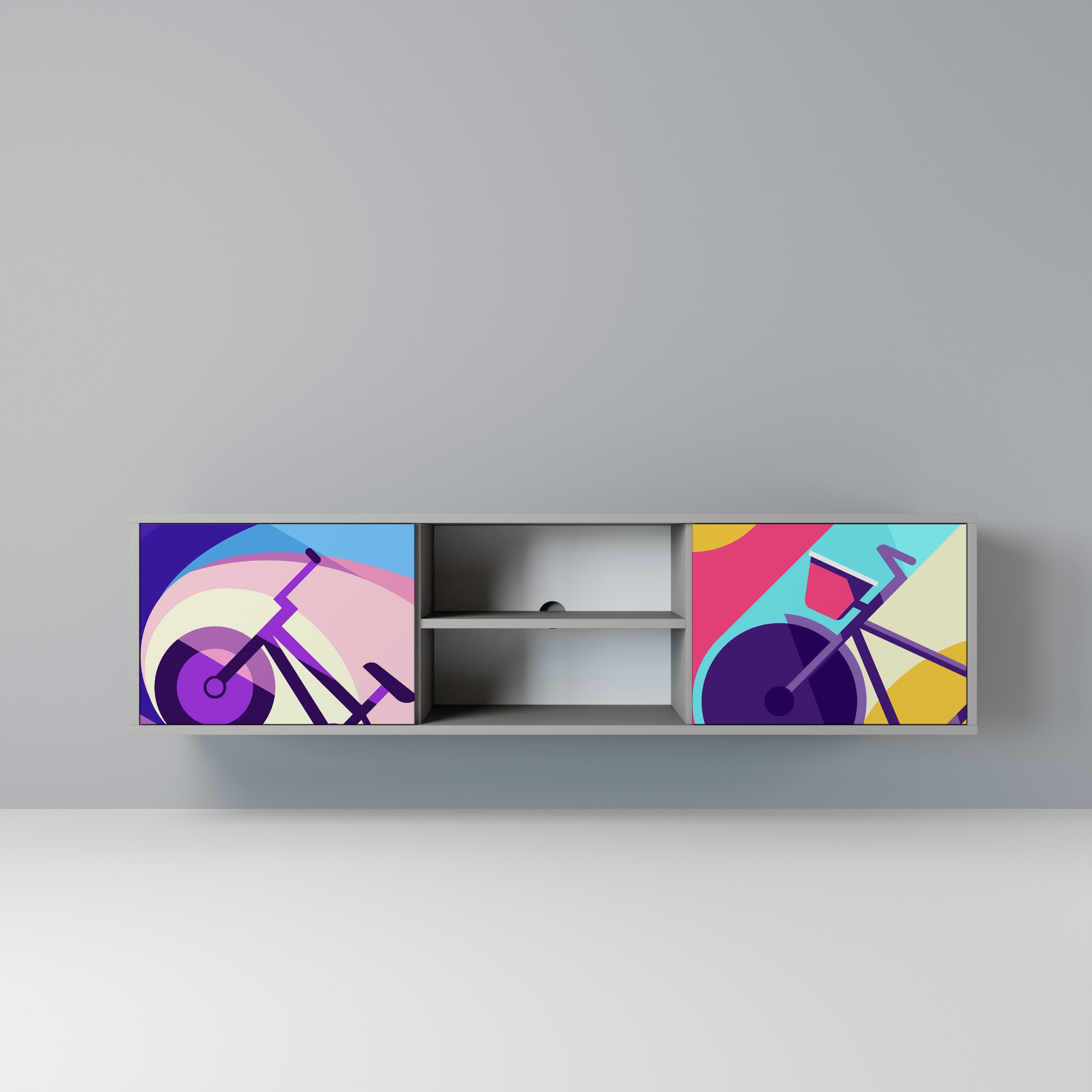 Meuble TV 2 portes BIKE DREAMS finition grise