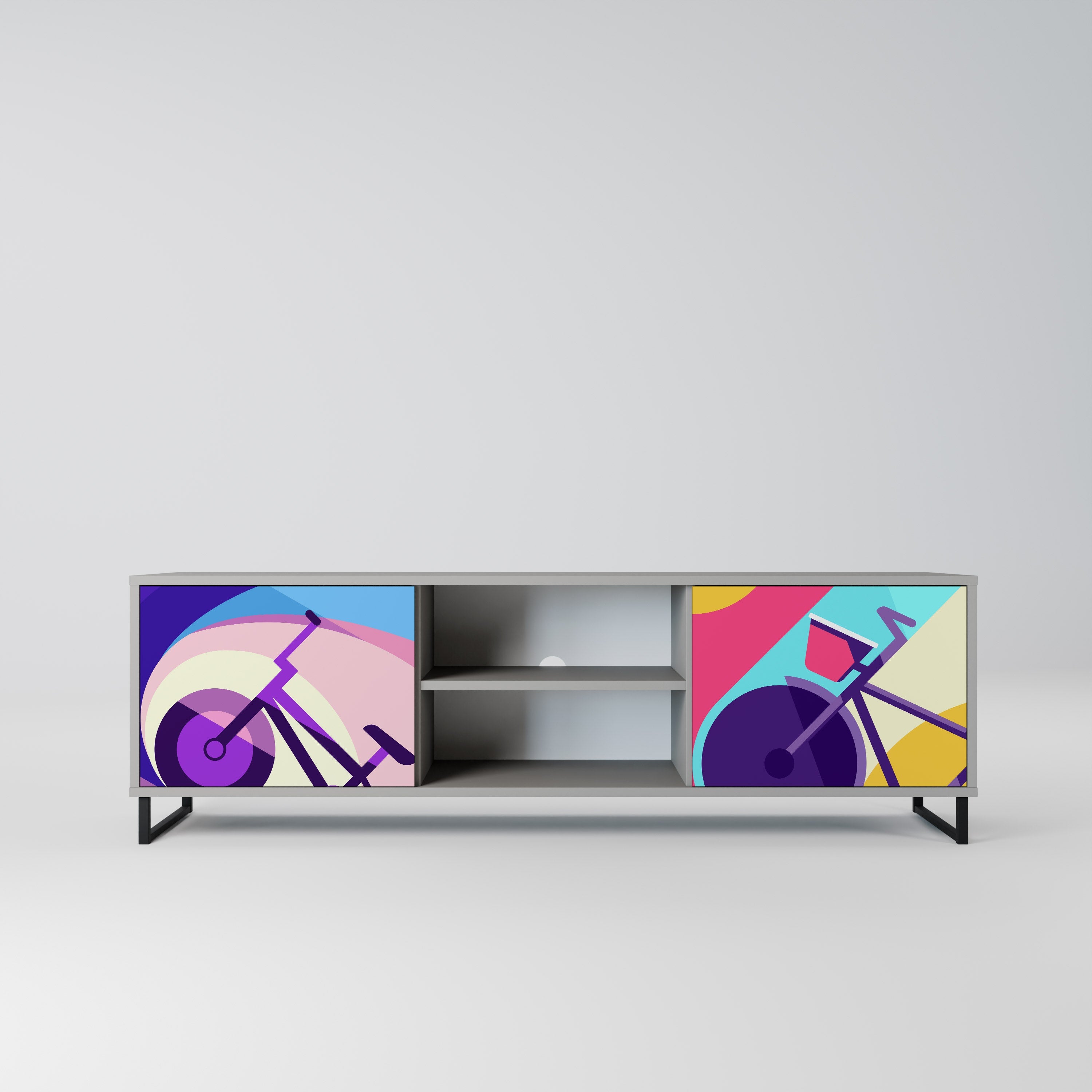 Meuble TV 2 portes BIKE DREAMS finition grise