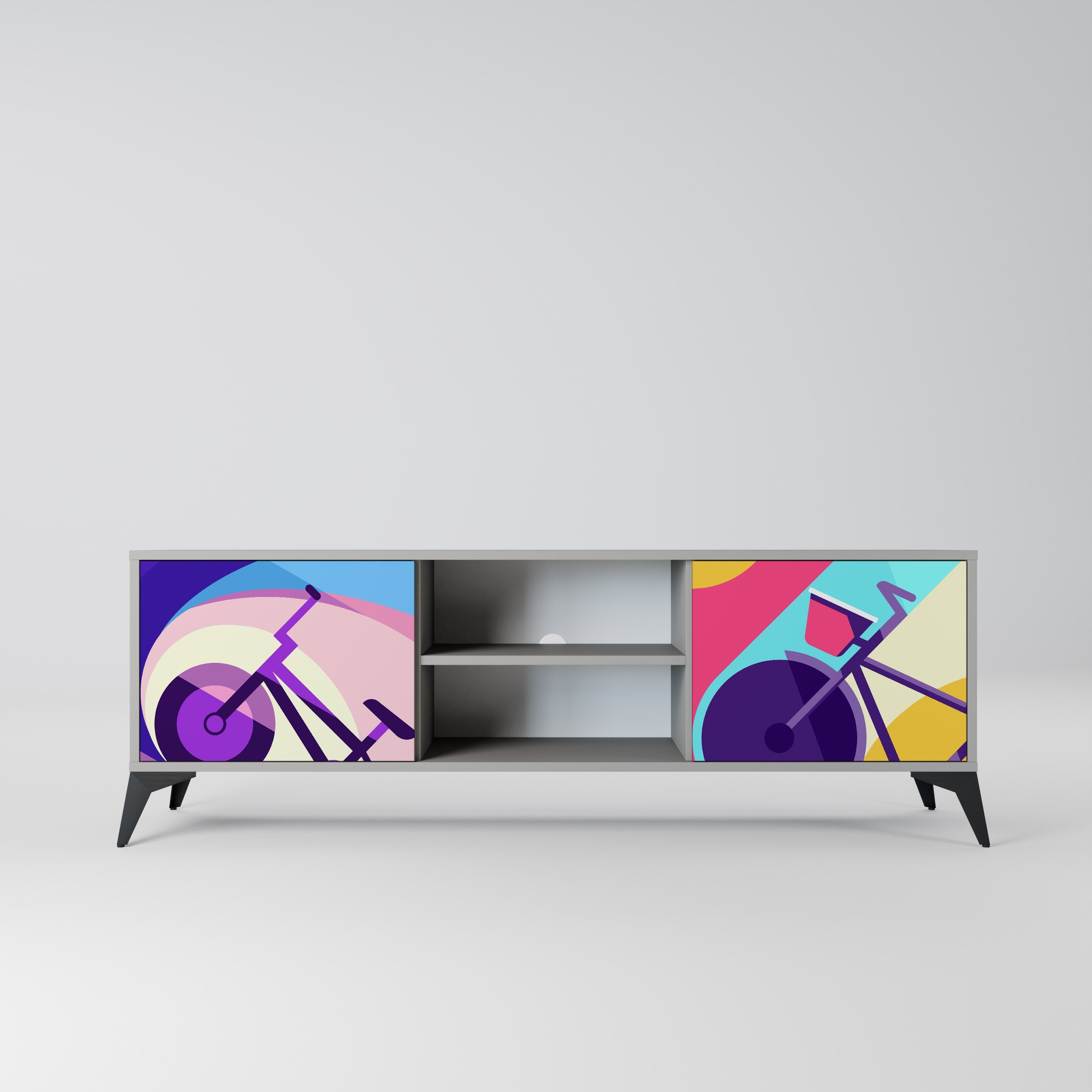 Meuble TV 2 portes BIKE DREAMS finition grise