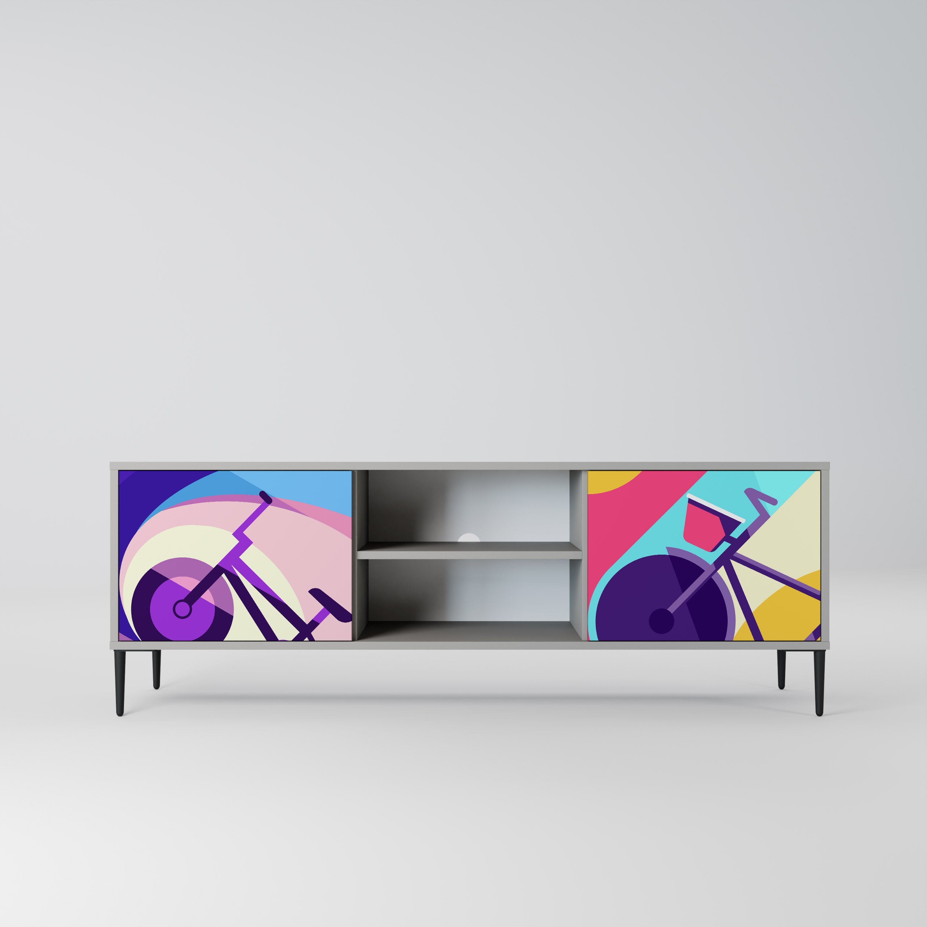 Meuble TV 2 portes BIKE DREAMS finition grise