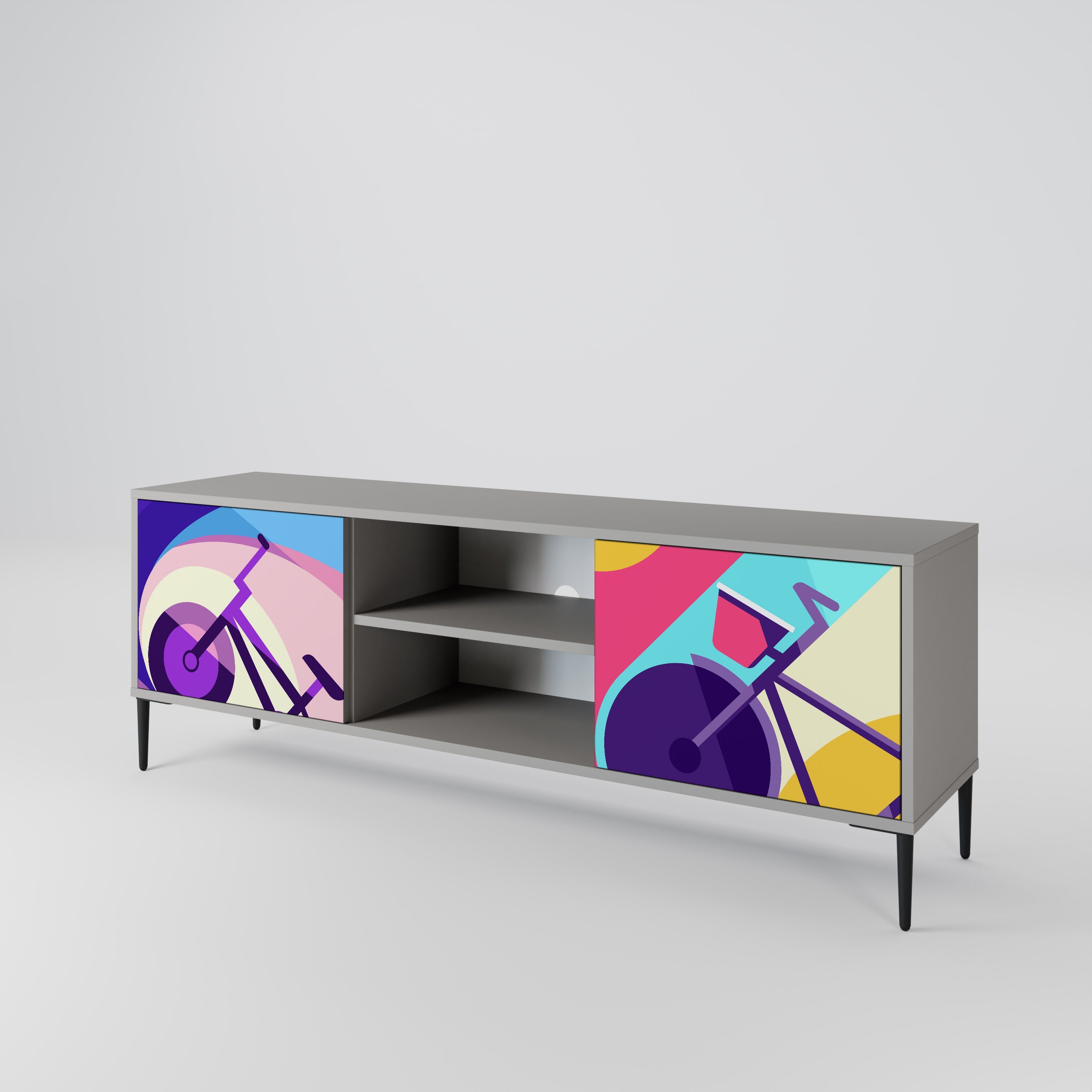 Meuble TV 2 portes BIKE DREAMS finition grise
