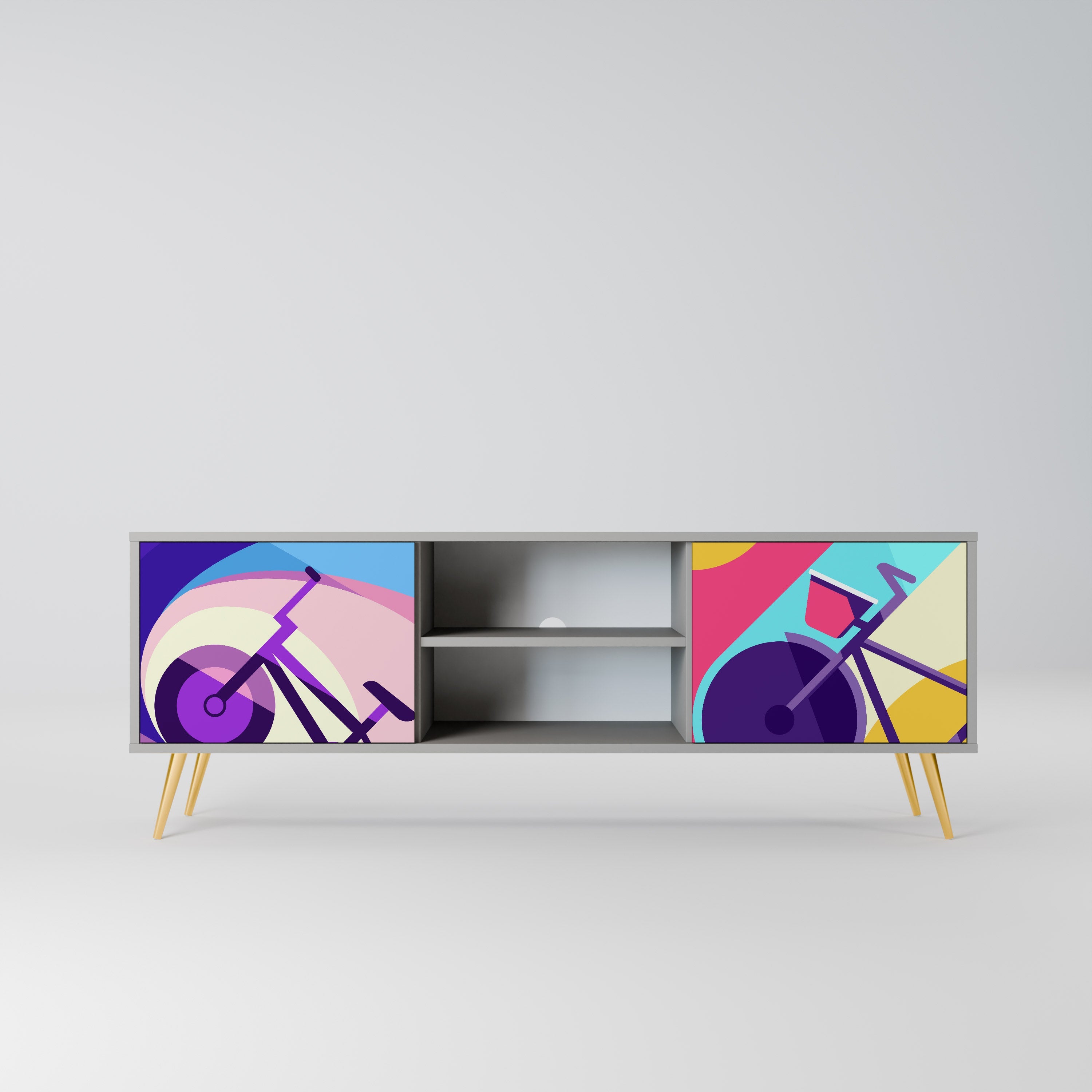 Meuble TV 2 portes BIKE DREAMS finition grise